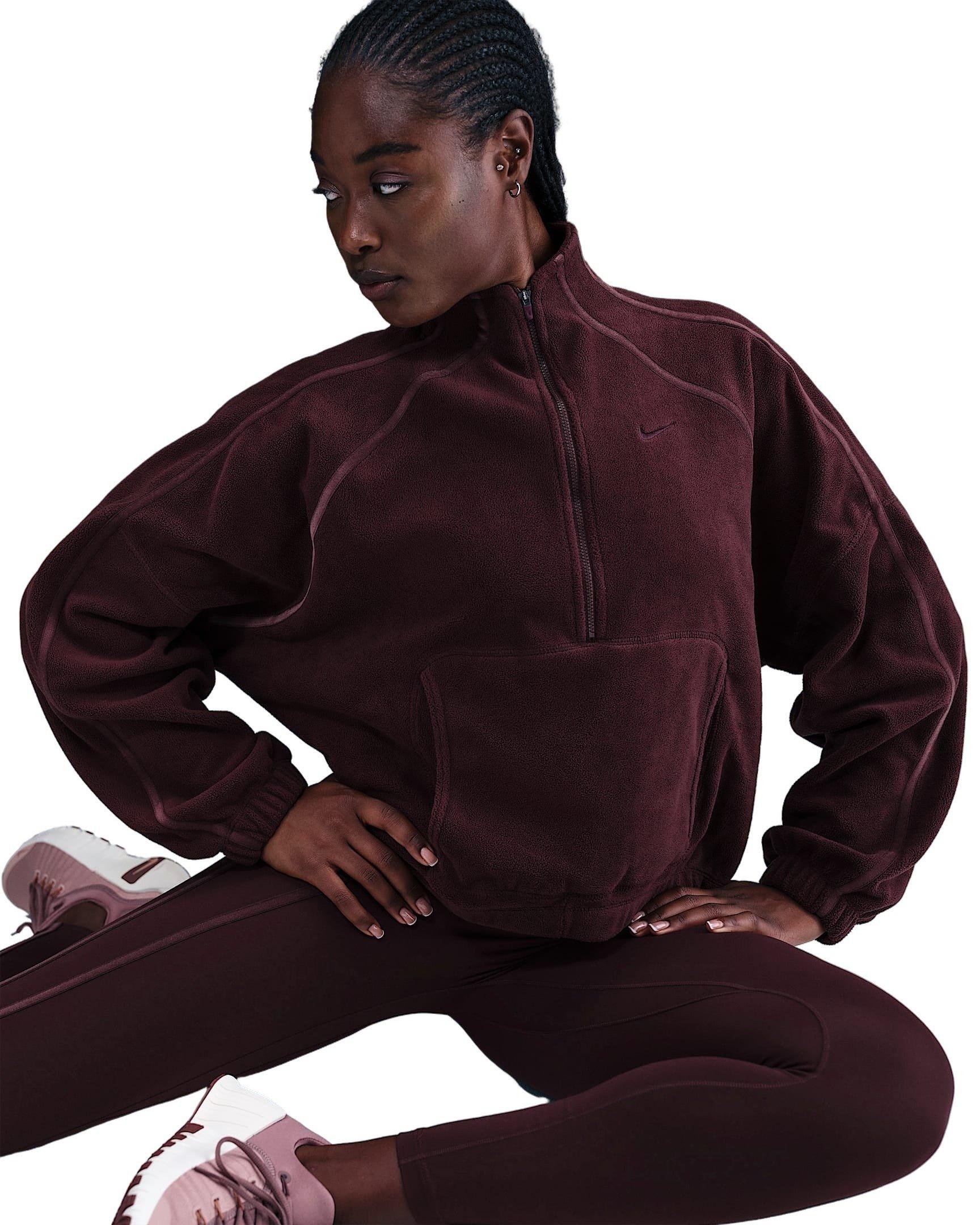 Nike Women's One Therma-FIT 1/2-Zip Top - Burgundy - BURGUNDY Thumbnail View 3