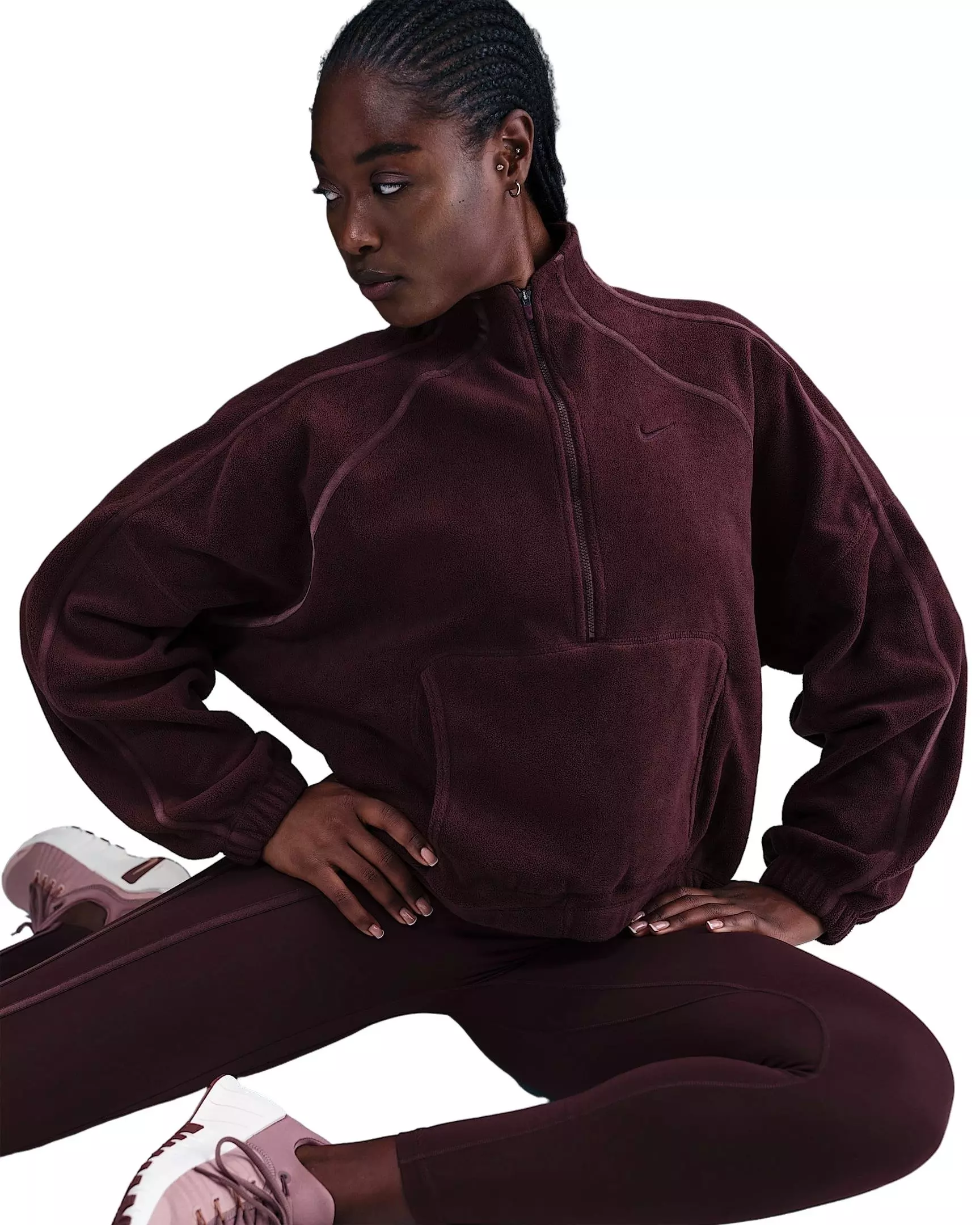 Nike Women's One Therma-FIT 1/2-Zip Top - Burgundy - BURGUNDY