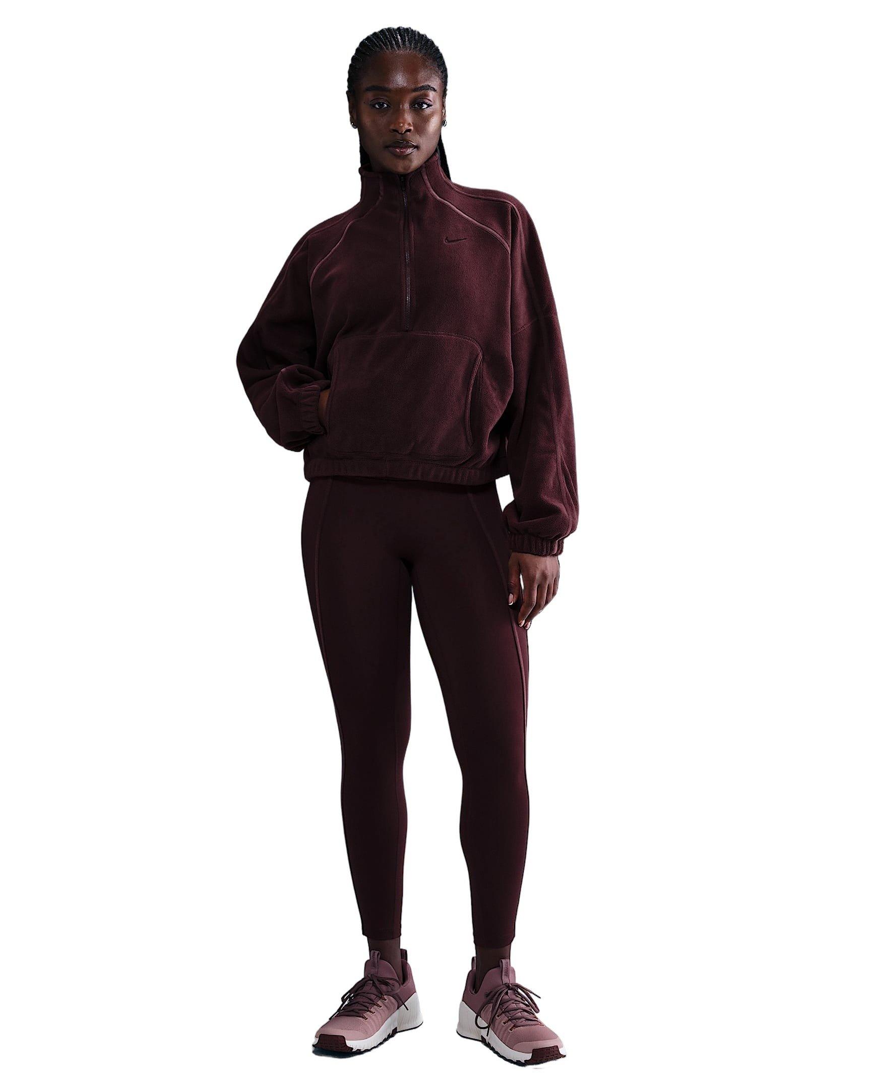Nike Women's One Therma-FIT 1/2-Zip Top -Burgundy - BURGUNDY Thumbnail View 4