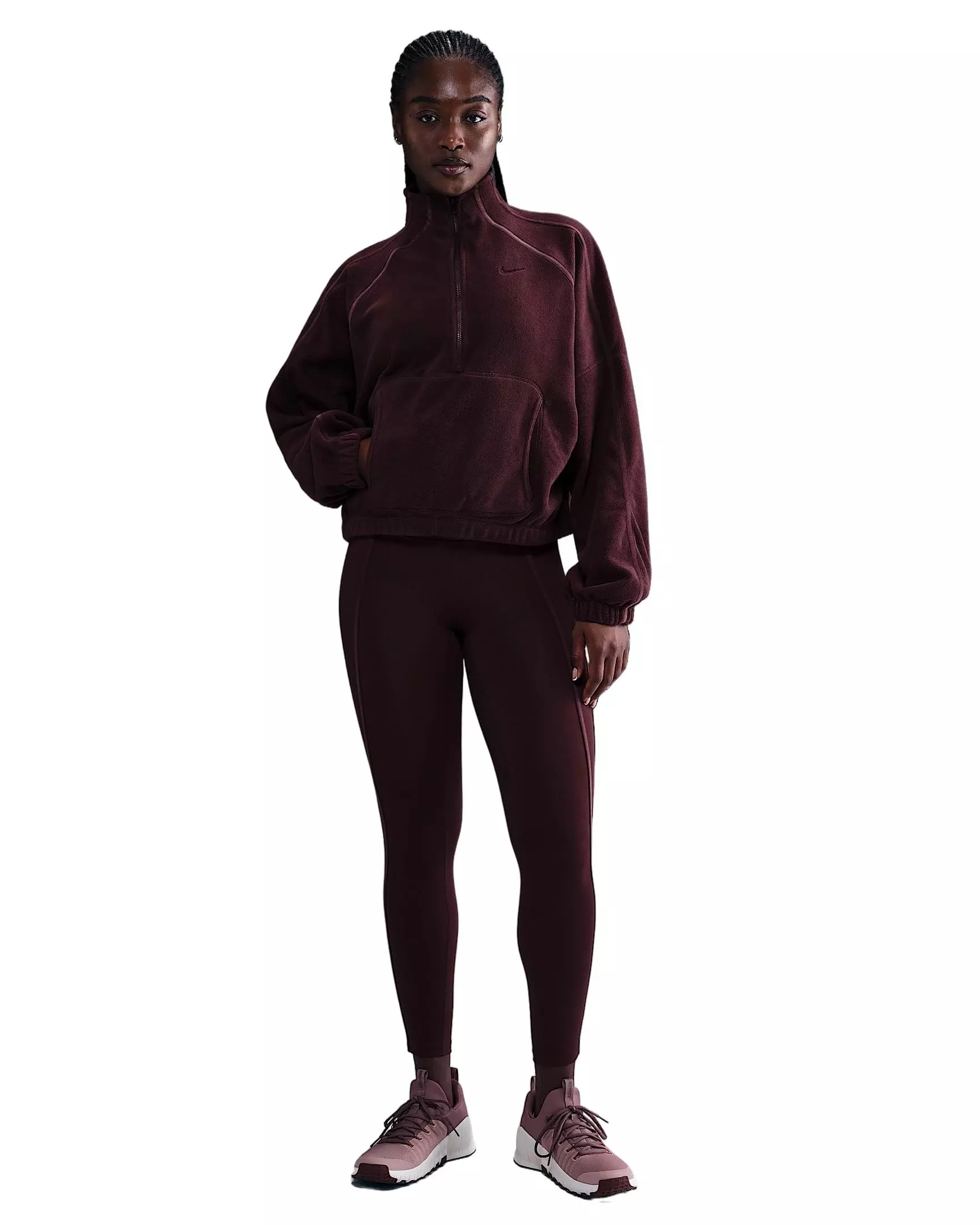 Nike Women's One Therma-FIT 1/2-Zip Top -Burgundy - BURGUNDY