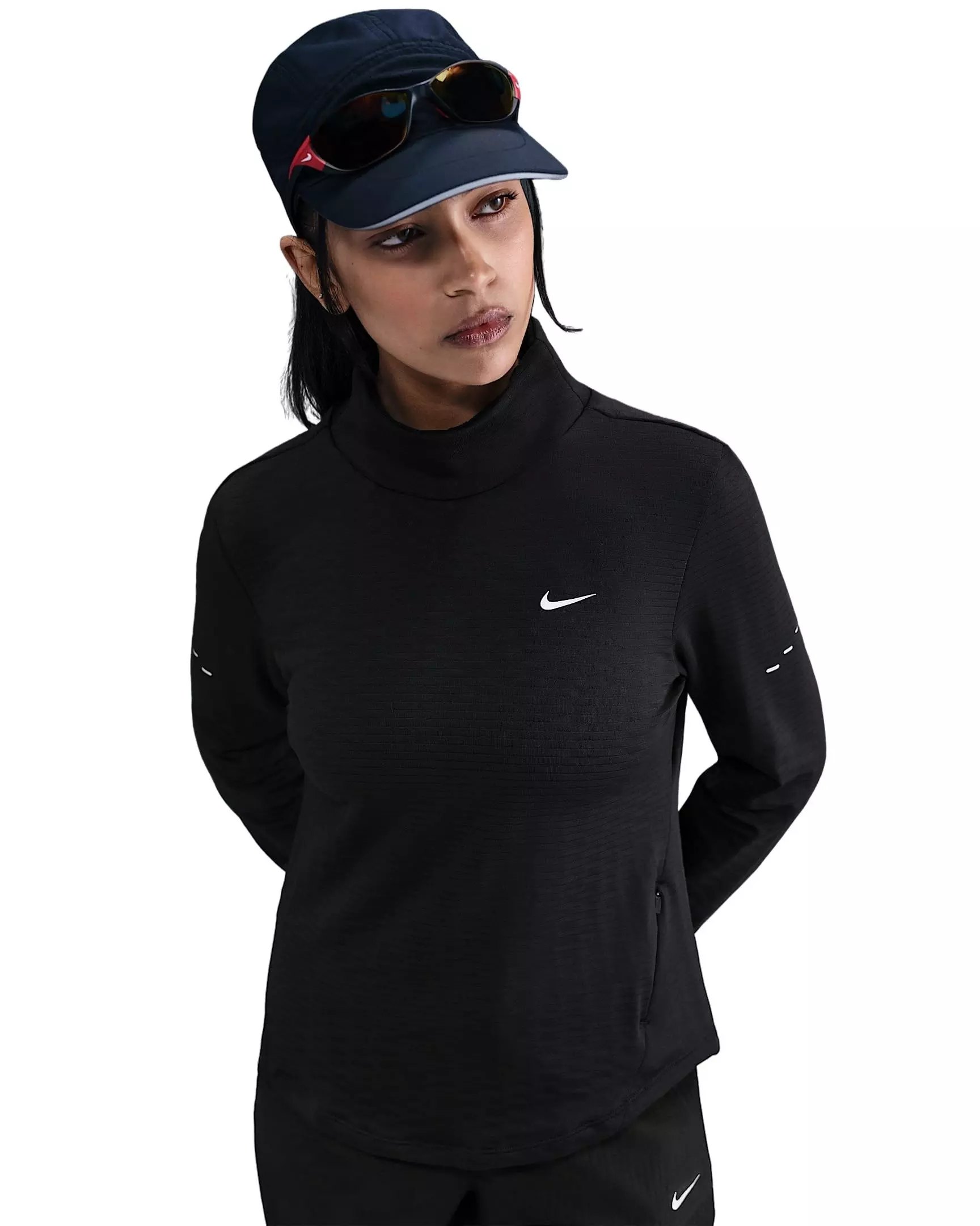 Nike Women's Swift Therma-FIT Turtle-Neck Running Top - Black - BLACK