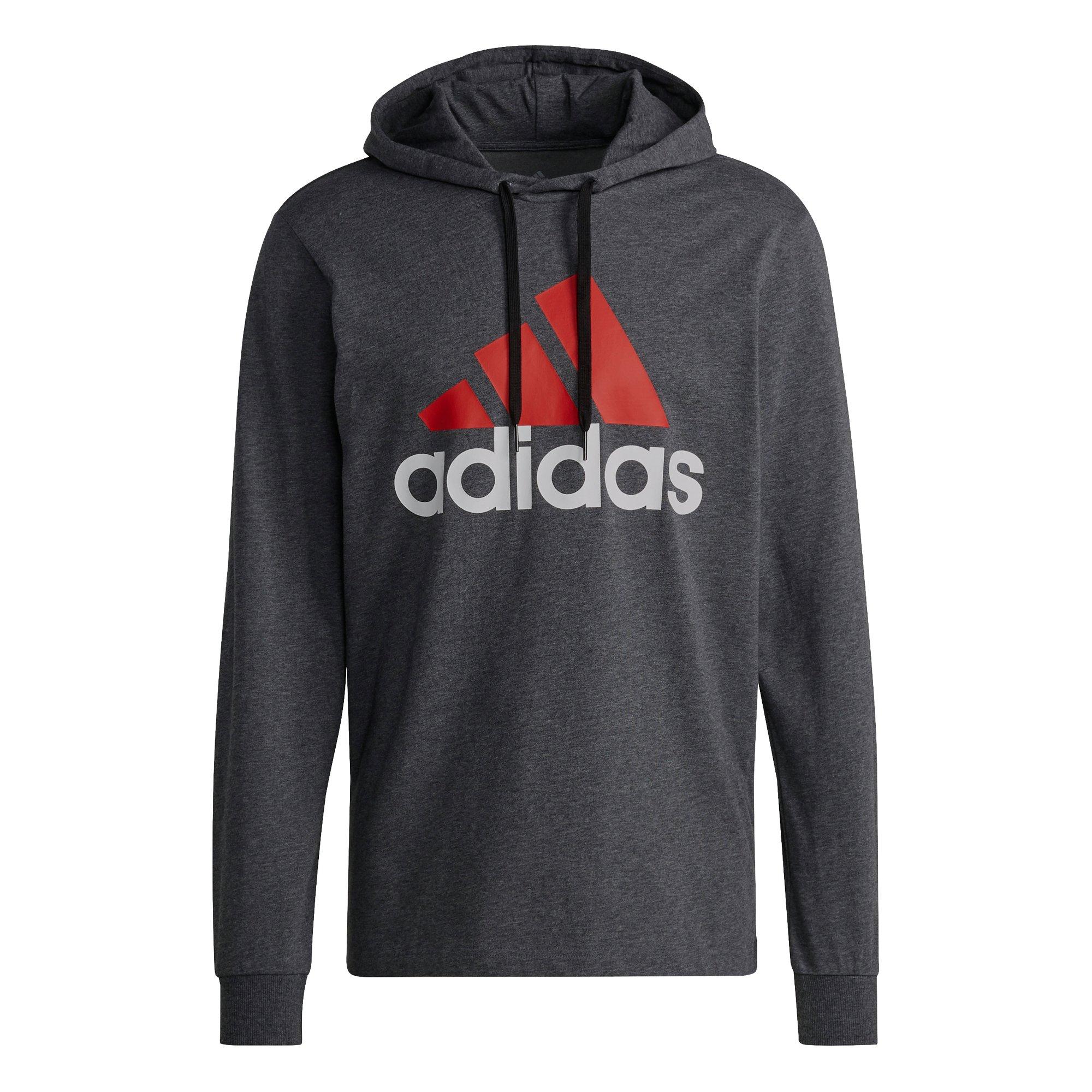 adidas Men's Essentials Logo Dark Grey/Red Hoodie - GREY/RED Thumbnail View 2