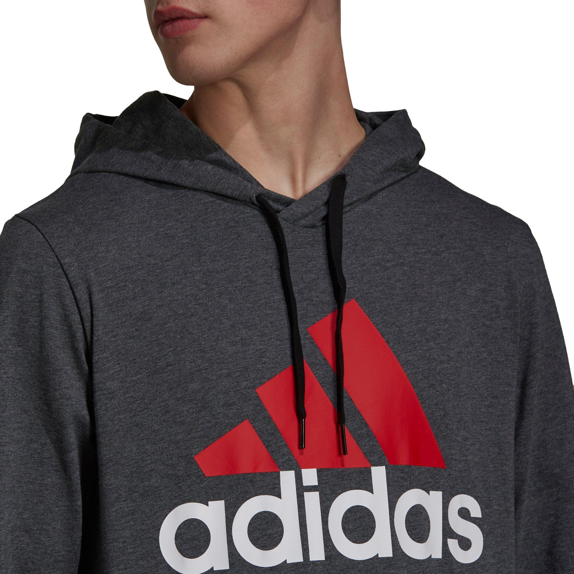 adidas Men's Essentials Logo Dark Grey/Red Hoodie - GREY/RED Thumbnail View 4