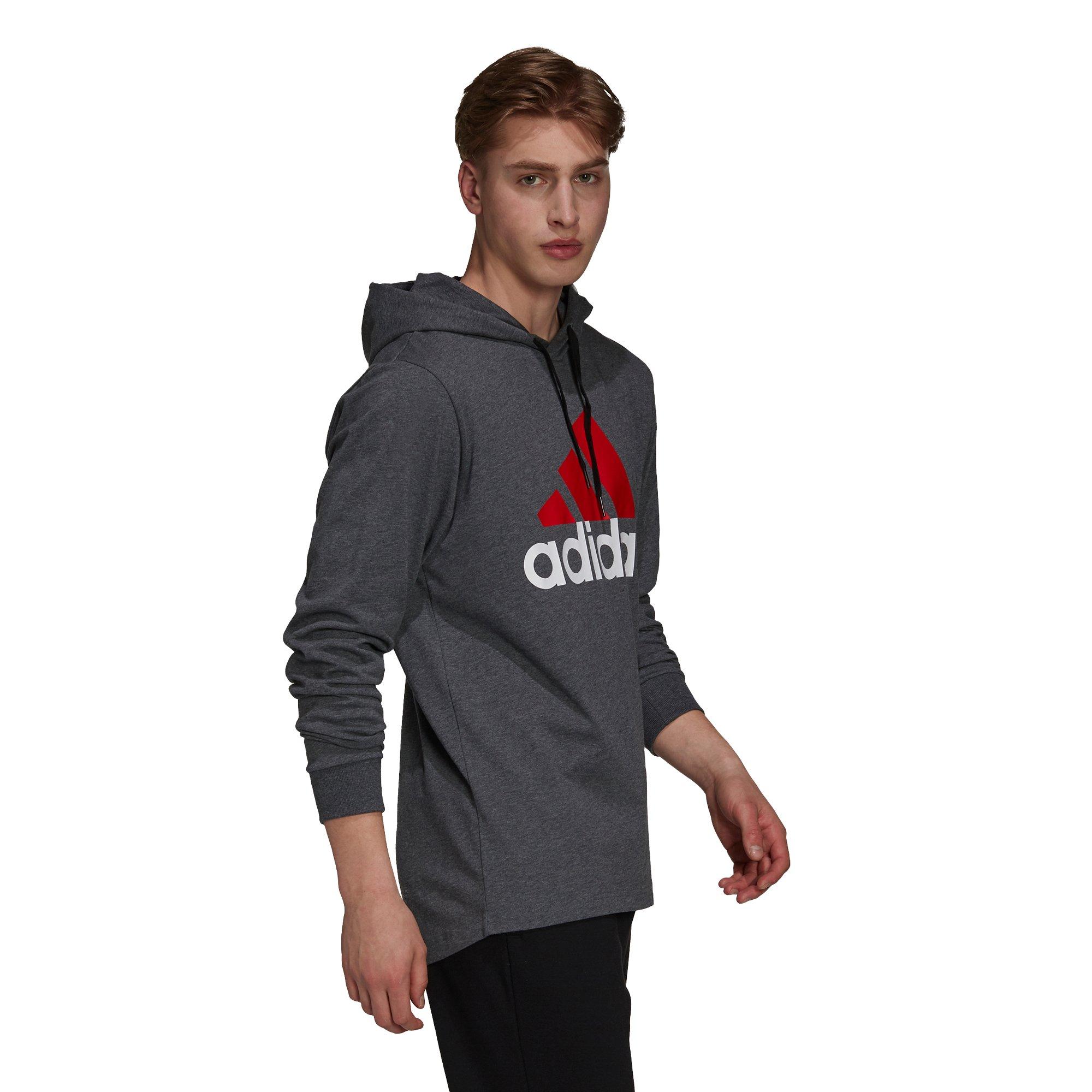 adidas Men's Essentials Logo Dark Grey/Red Hoodie - GREY/RED Thumbnail View 6