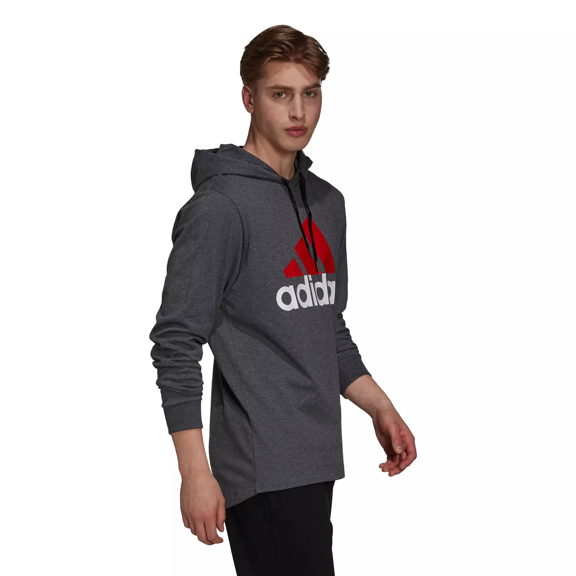 adidas Men's Essentials Logo Dark Grey/Red Hoodie - GREY/RED