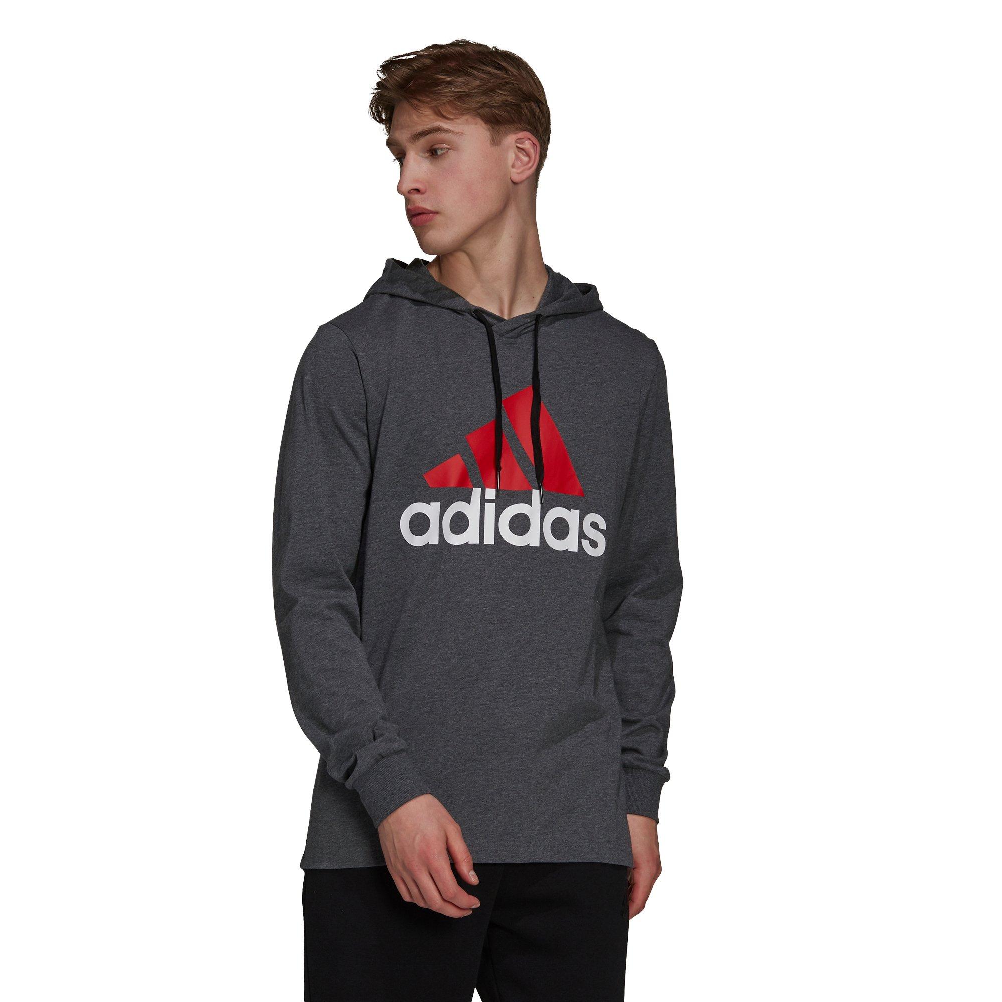 adidas Men's Essentials Logo Dark Grey/Red Hoodie - GREY/RED Thumbnail View 7