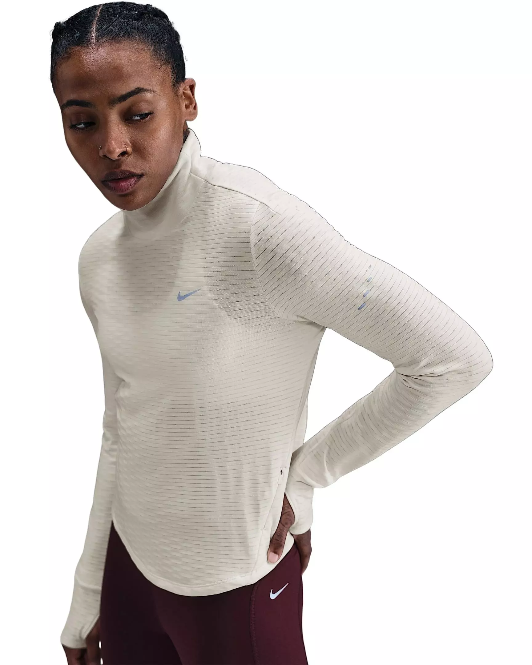 Nike Women's Swift Therma-FIT Turtle-Neck Running Top - White - WHITE