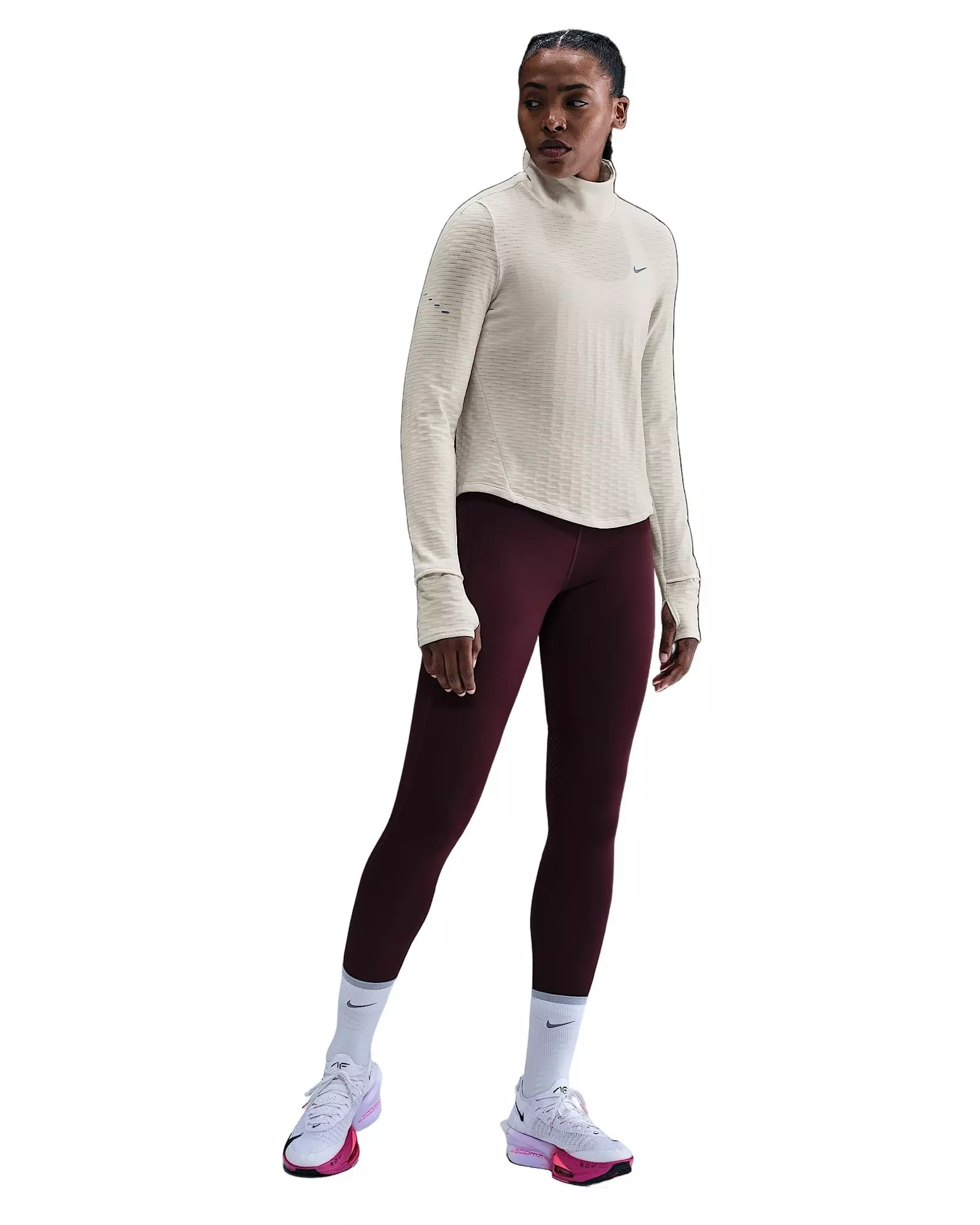 Nike Women's Swift Therma-FIT Turtle-Neck Running Top - White - WHITE