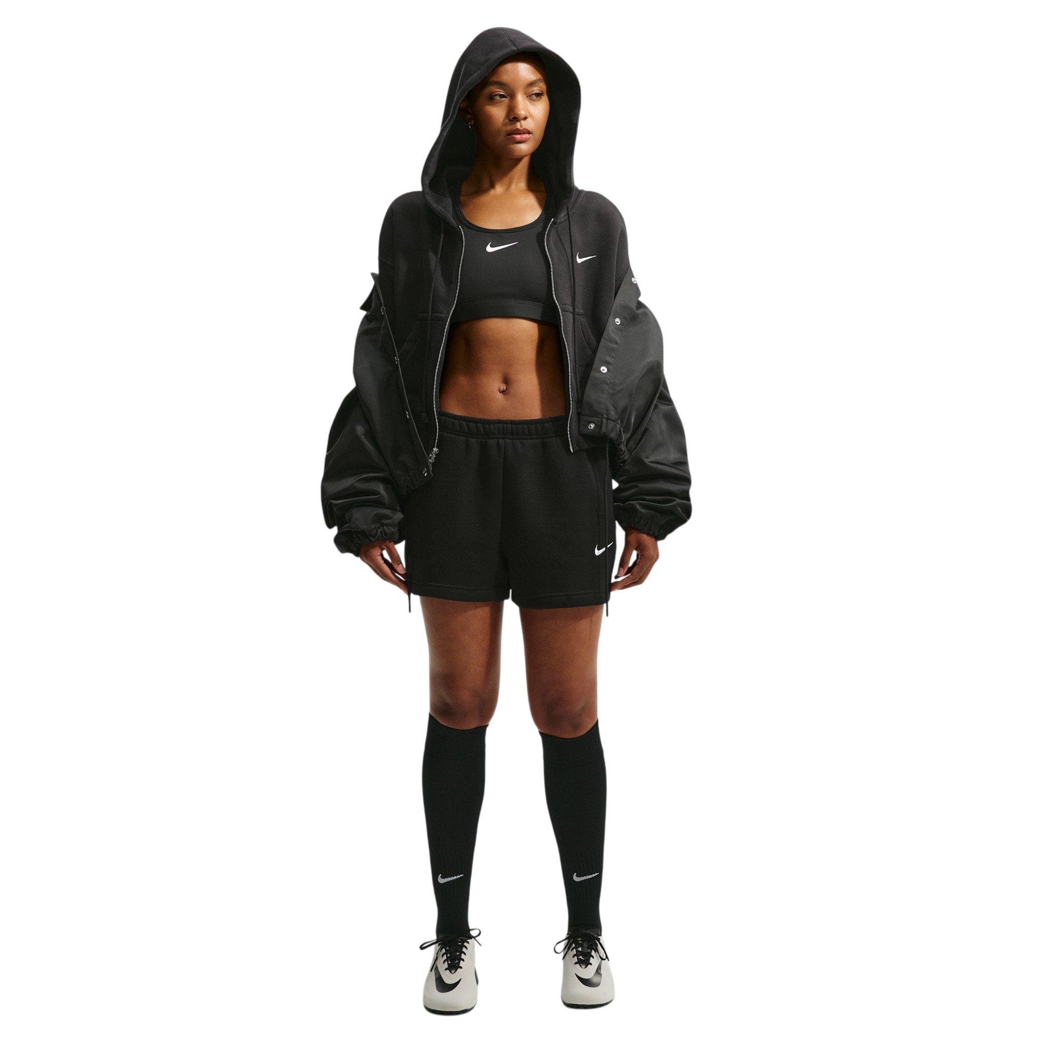Nike Women's Studio Fleece Medium Weight Mid-Rise Shorts - Black/Off-White - BLACK/OFF-WHITE