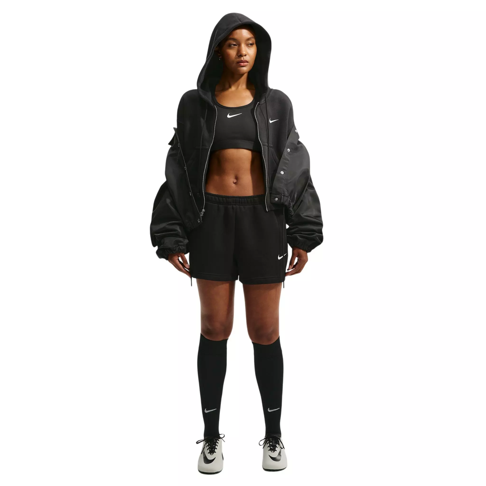 Nike Women's Studio Fleece Medium Weight Mid-Rise Shorts - Black/Off-White - BLACK/OFF-WHITE