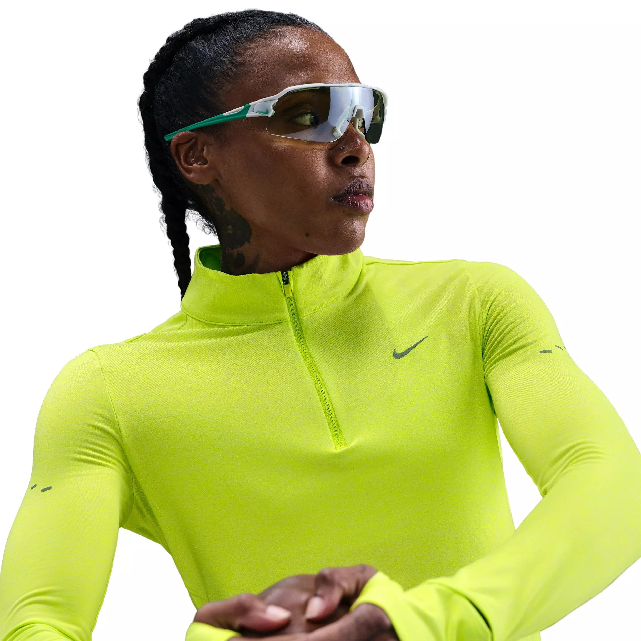 Nike Women's Swift Dri-FIT UV 1/4-Zip Running Top -Cyber Green - CYBER GREEN
