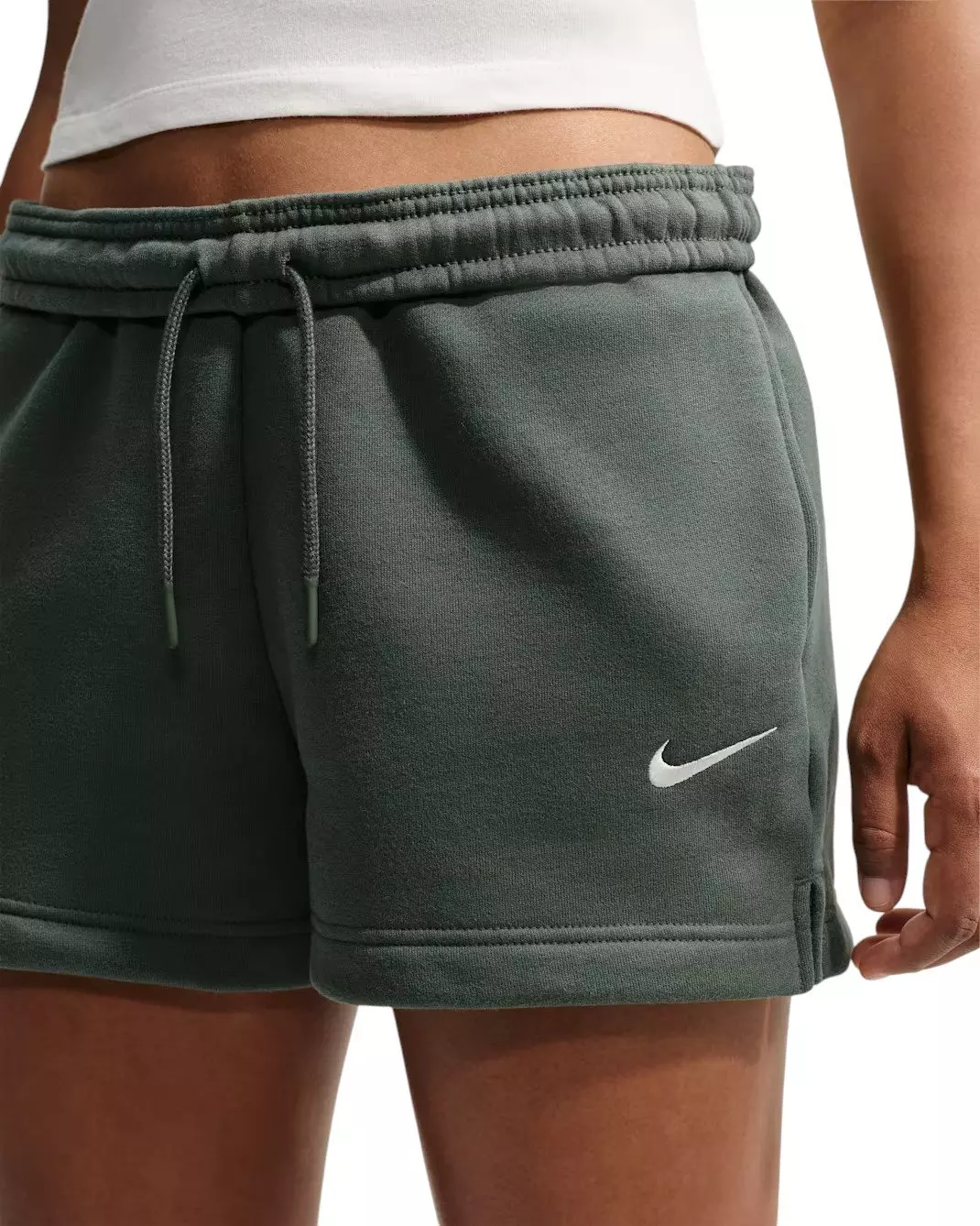 Nike Women's Studio Fleece Medium Weight Mid-Rise Shorts - Camo Green - CAMO GREEN