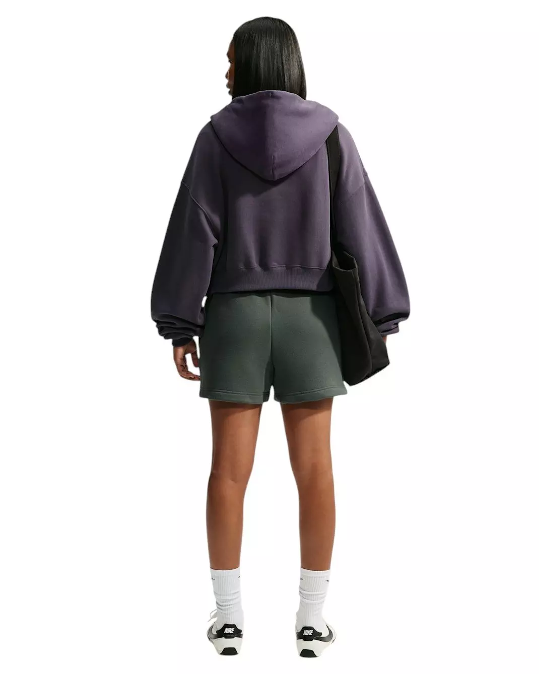Nike Women's Studio Fleece Medium Weight Mid-Rise Shorts - Camo Green - CAMO GREEN