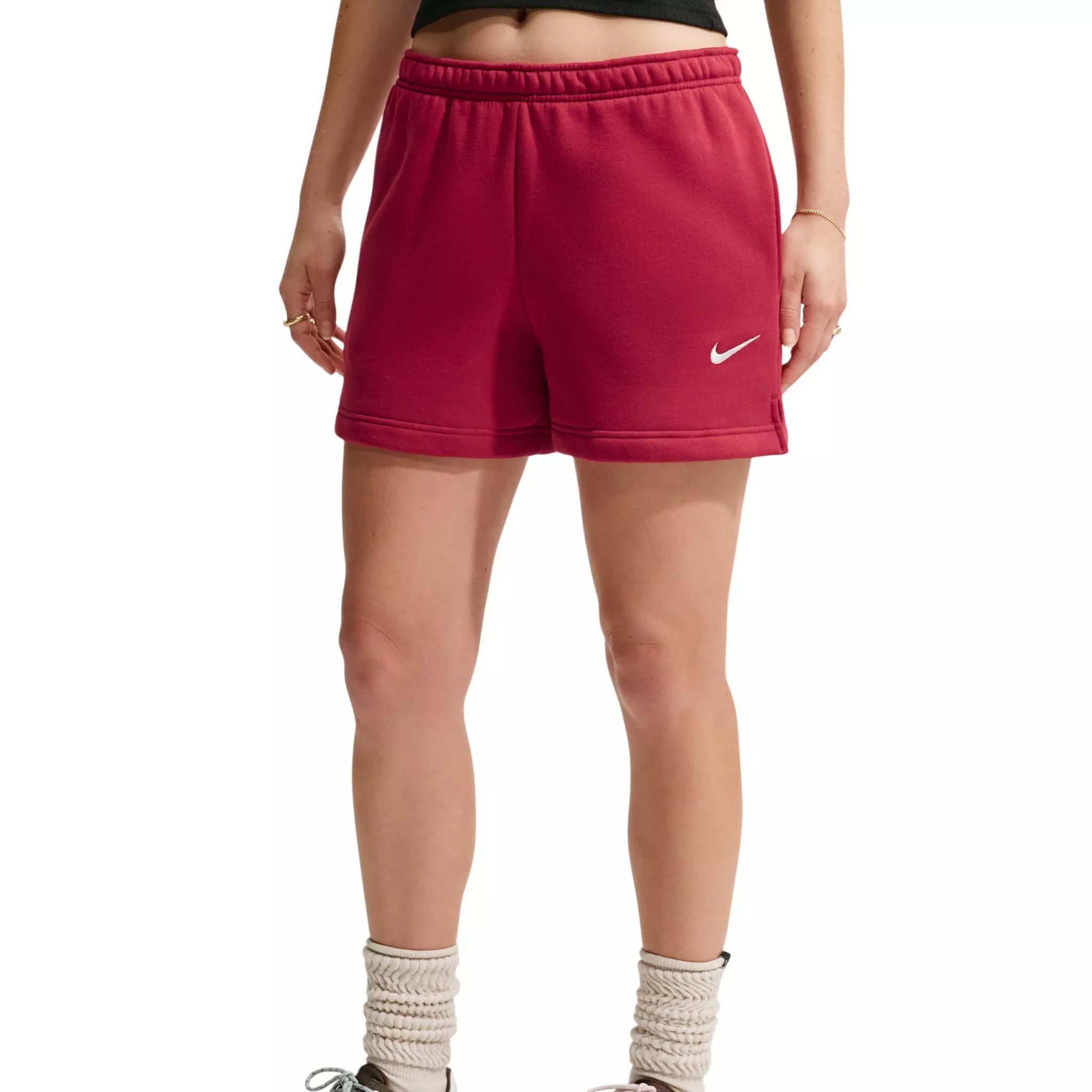 Nike Women's Studio Fleece Medium Weight Mid-Rise Shorts - Red - RED