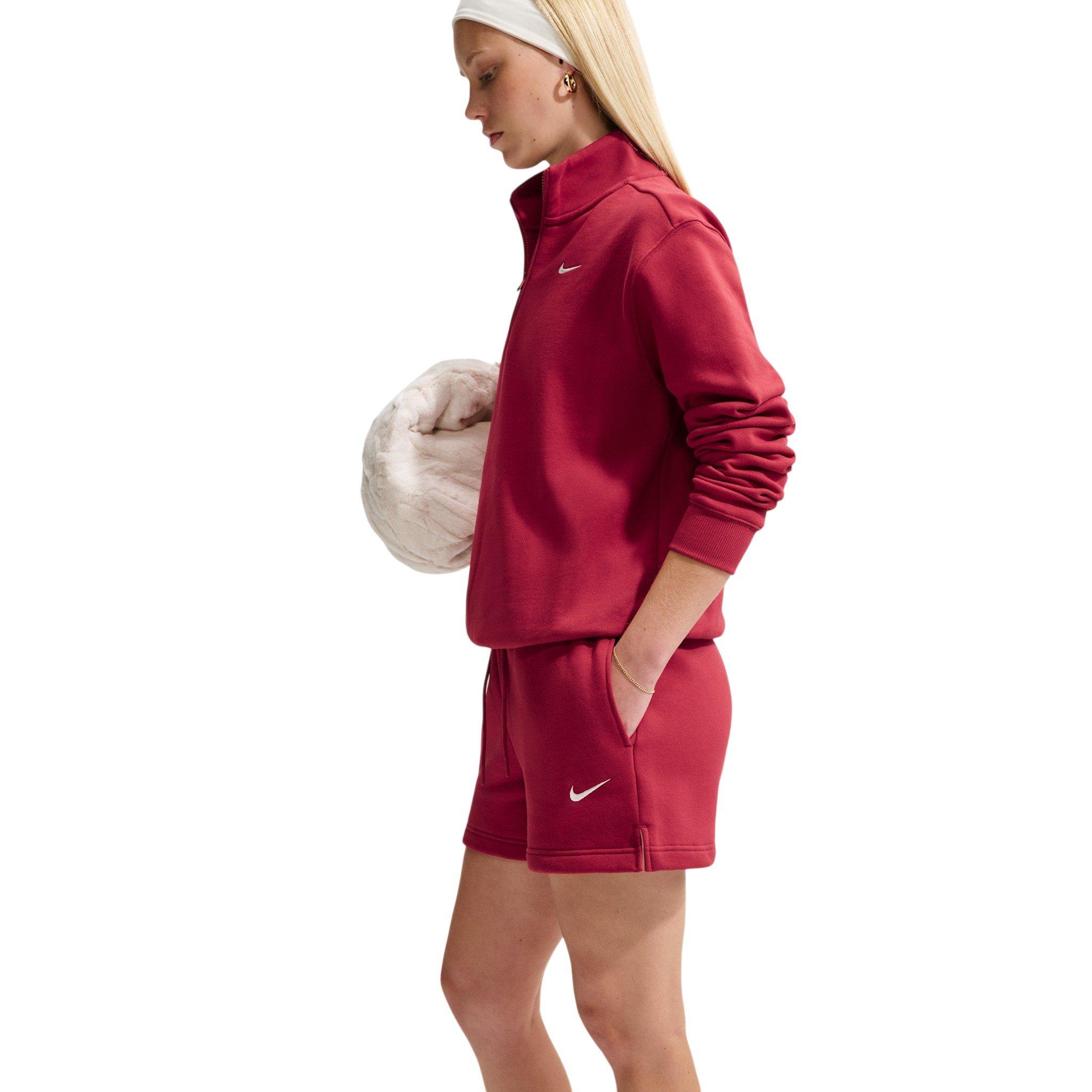 Nike Women's Studio Fleece Medium Weight Mid-Rise Shorts - Red - RED Thumbnail View 6