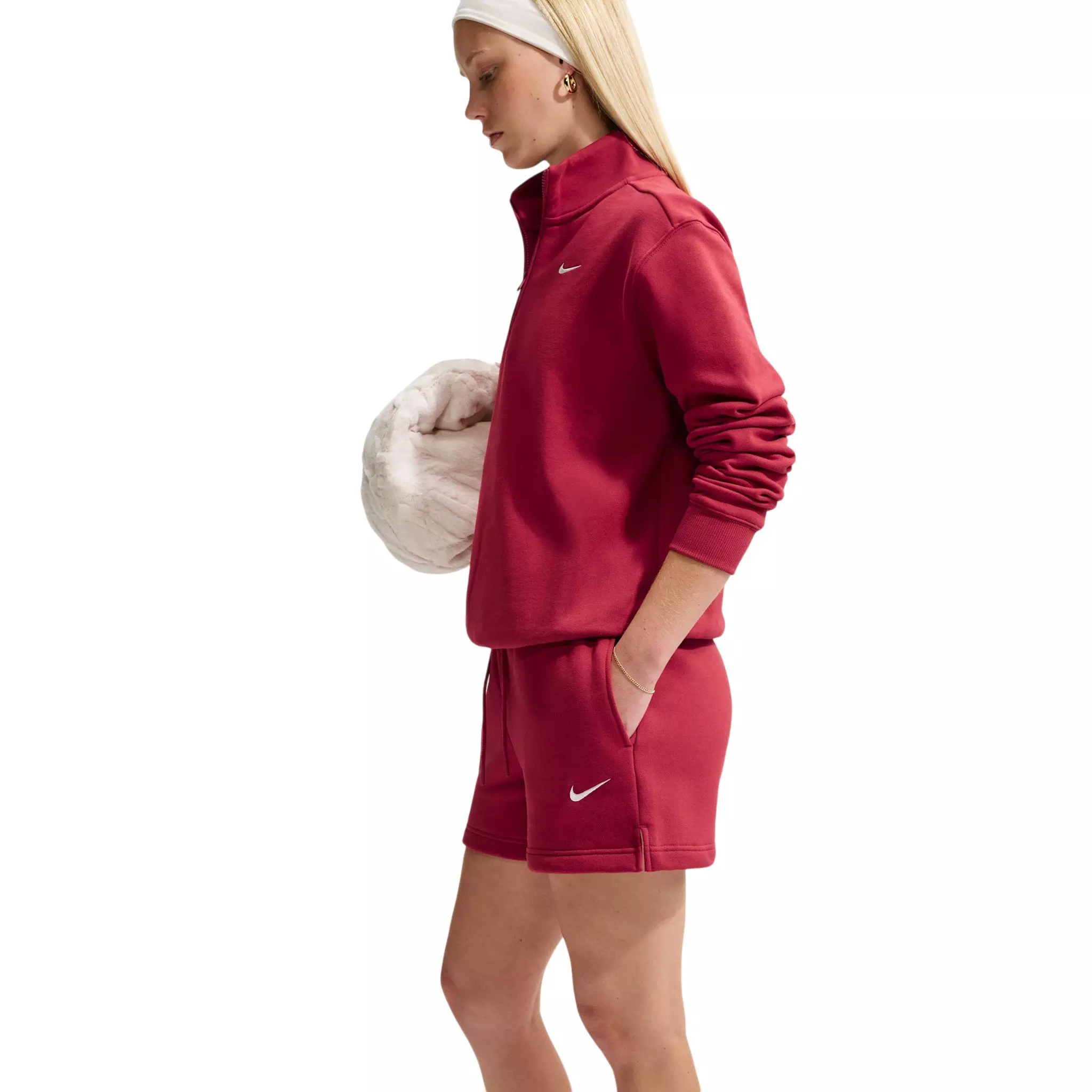 Nike Women's Studio Fleece Medium Weight Mid-Rise Shorts - Red - RED