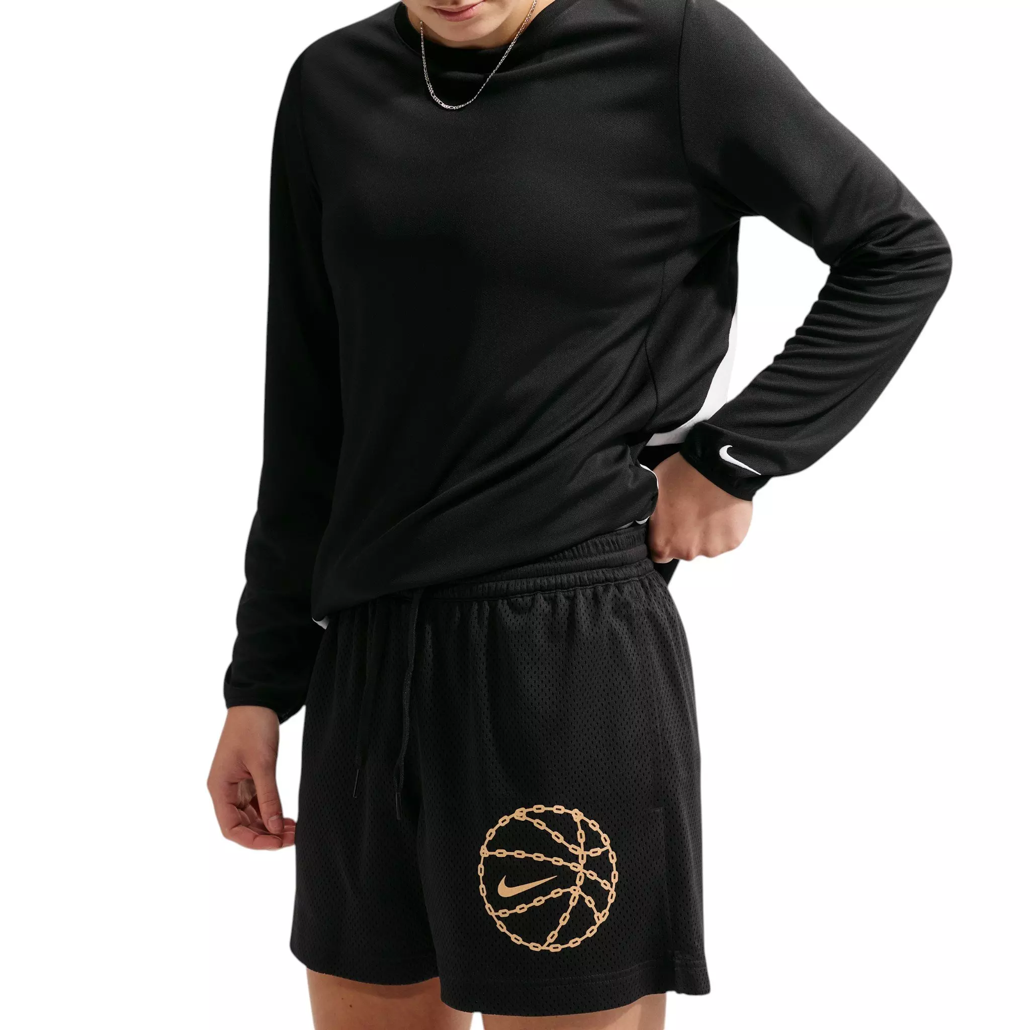 Nike Women's Dri-FIT Graphic Mesh Basketball Shorts - Black/Gold - BLACK/GOLD