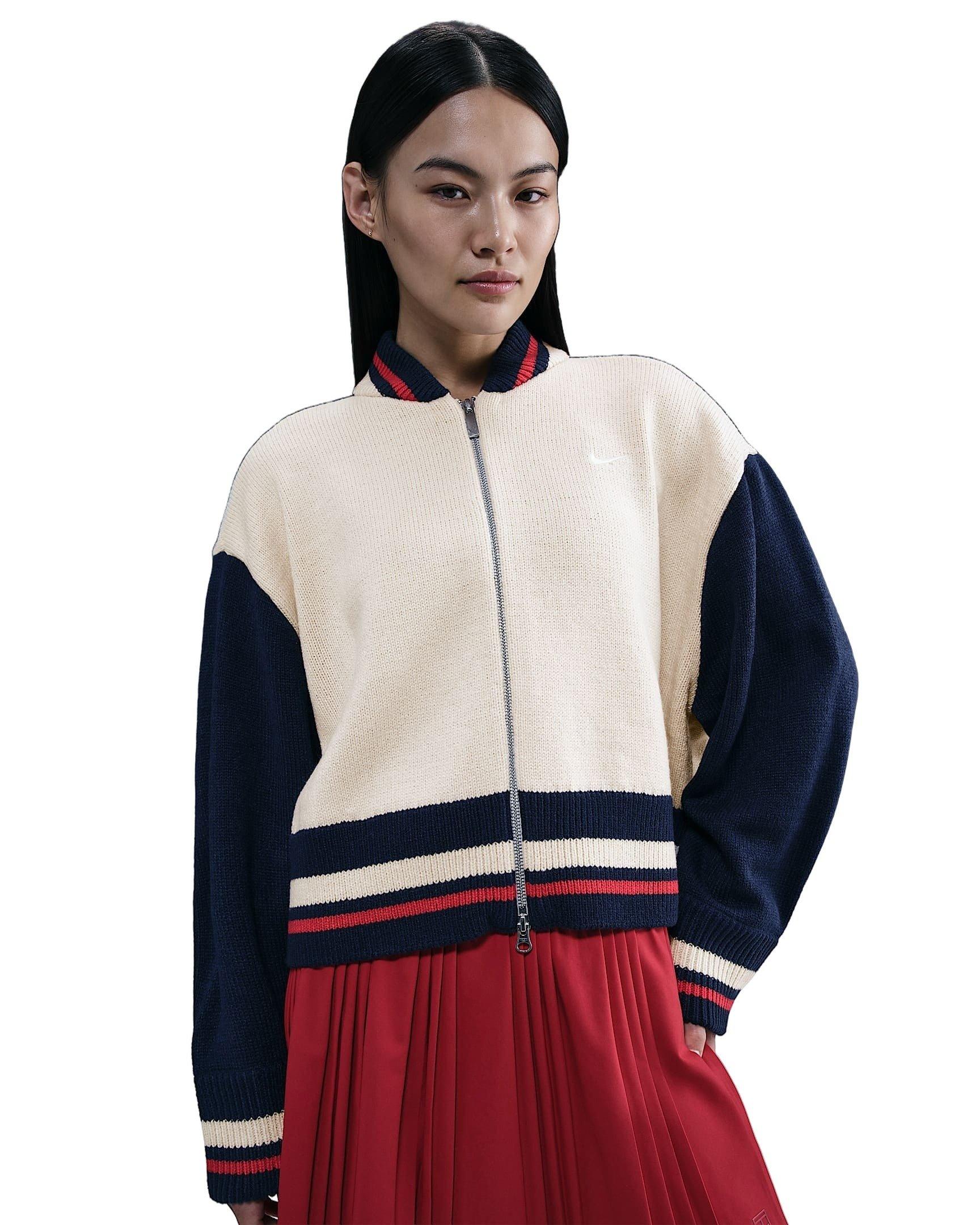 Nike Women's Sportswear Street Cardigan -Lt Brown/Navy/Red - LT BROWN/NAVY/RED Thumbnail View 1