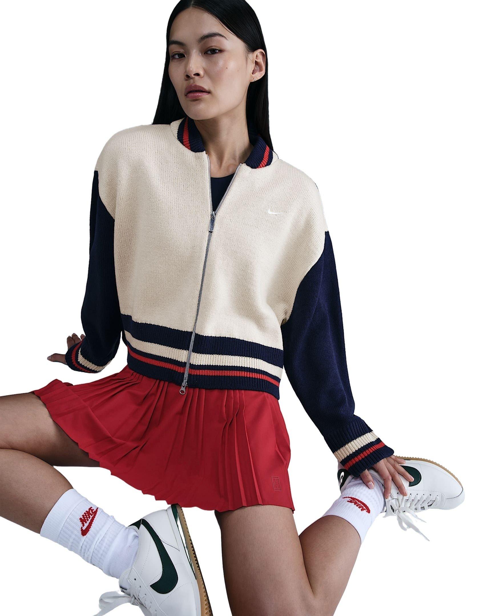 Nike Women's Sportswear Street Cardigan -Lt Brown/Navy/Red - LT BROWN/NAVY/RED Thumbnail View 3