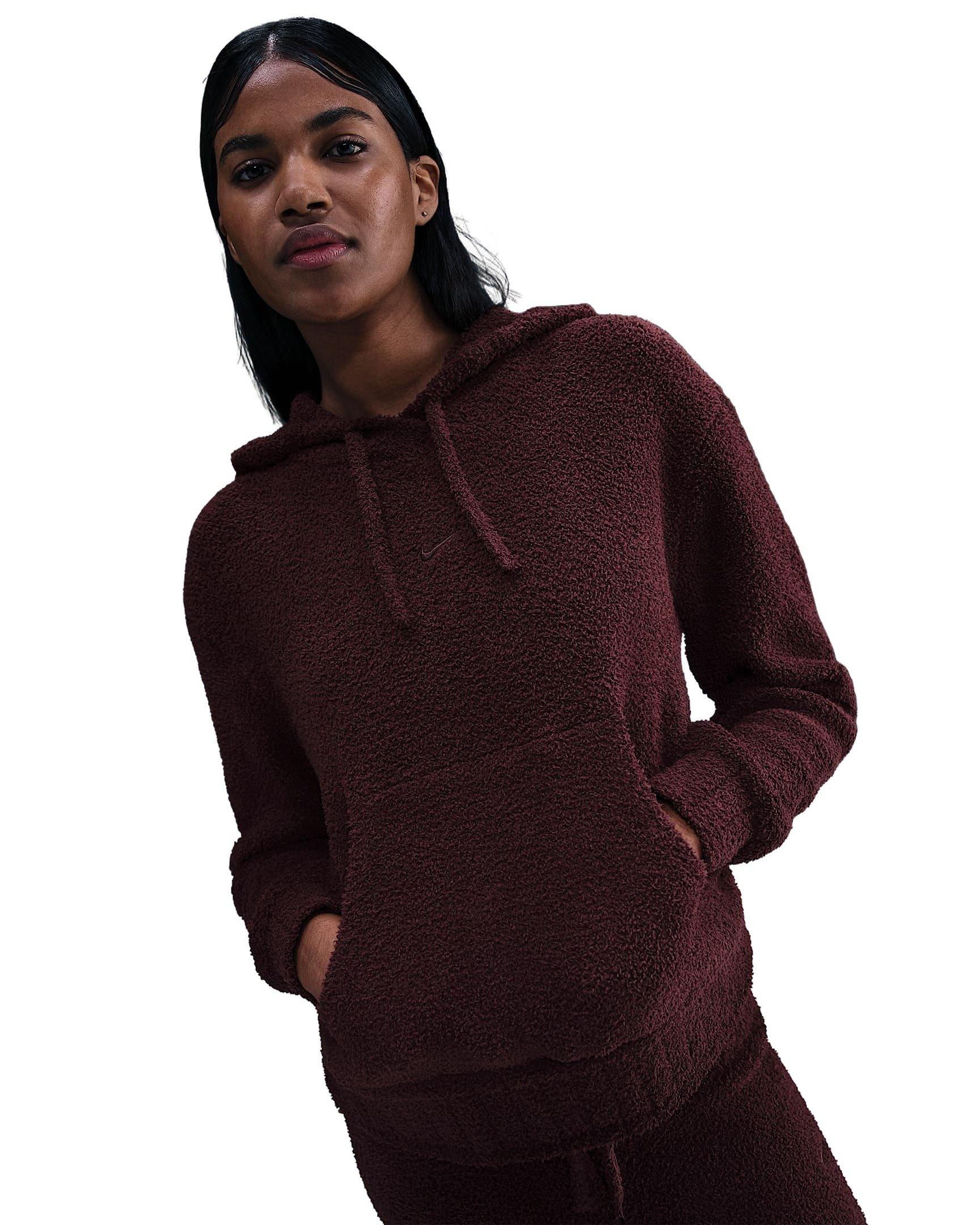 Nike Women's Sportswear Phoenix Cozy Boucl&eacute; Loose Knit Hoodie - Burgundy - BURGUNDY Thumbnail View 1