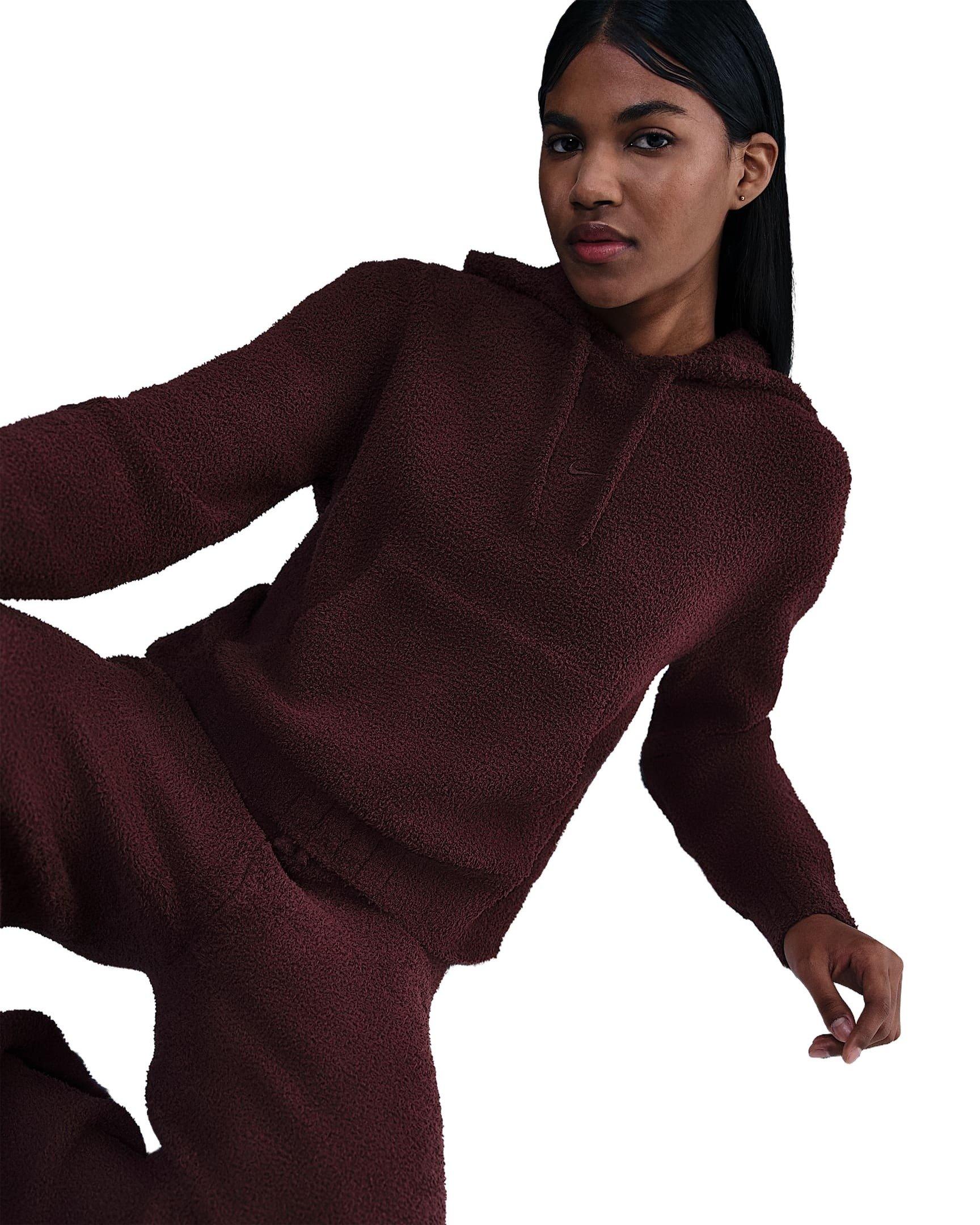 Nike Women's Sportswear Phoenix Cozy Boucl&eacute; Loose Knit Hoodie - Burgundy - BURGUNDY Thumbnail View 3