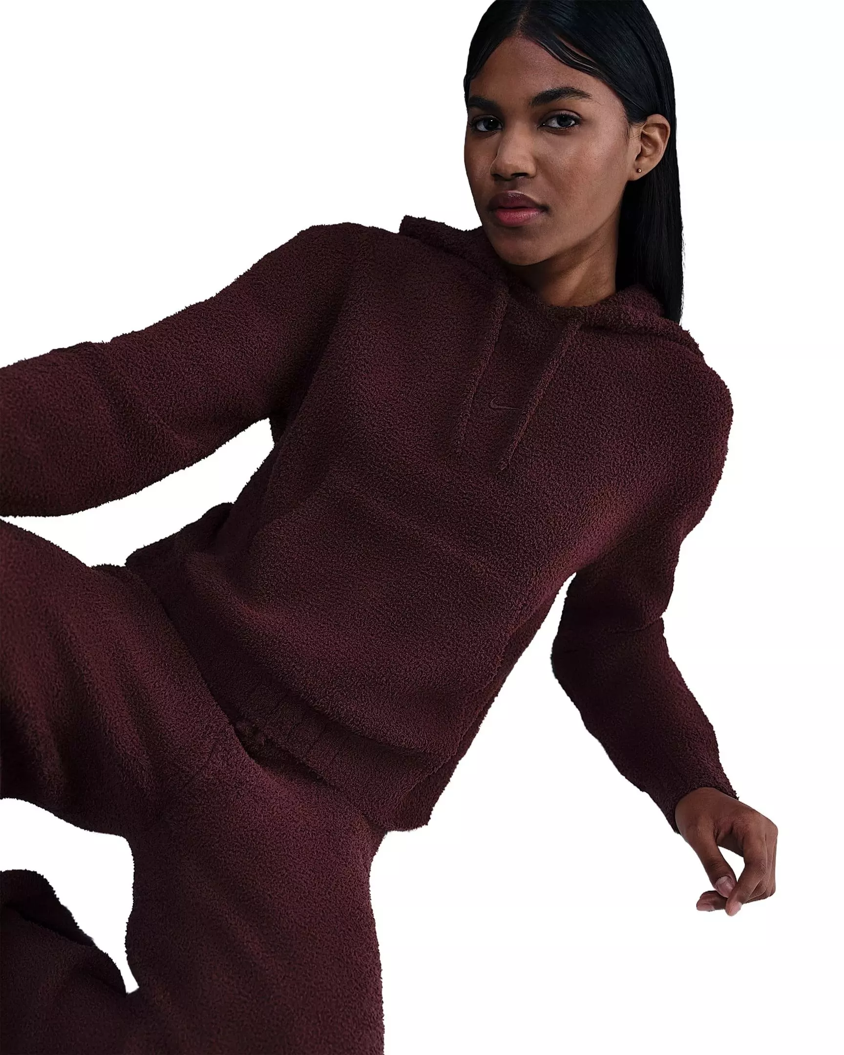 Nike Women's Sportswear Phoenix Cozy Bouclé Loose Knit Hoodie -Burgundy - BURGUNDY