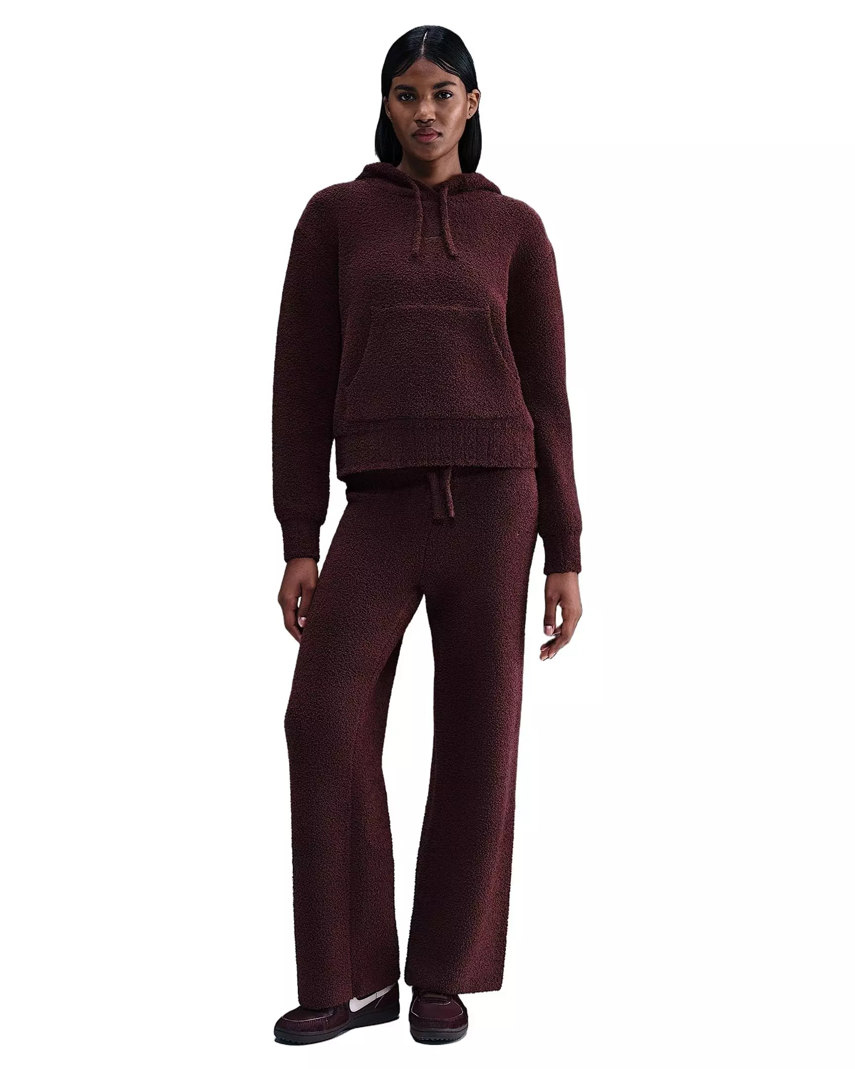Nike Women's Sportswear Phoenix Cozy Boucl&eacute; Loose Knit Hoodie - Burgundy - BURGUNDY