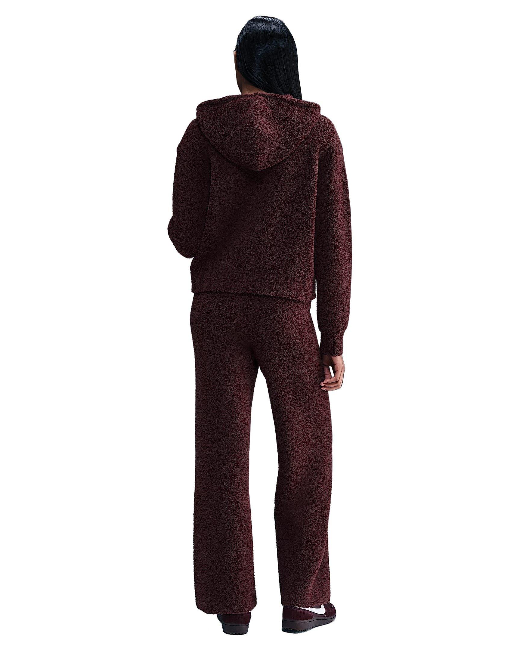 Nike Women's Sportswear Phoenix Cozy Boucl&eacute; Loose Knit Hoodie -Burgundy - BURGUNDY Thumbnail View 5
