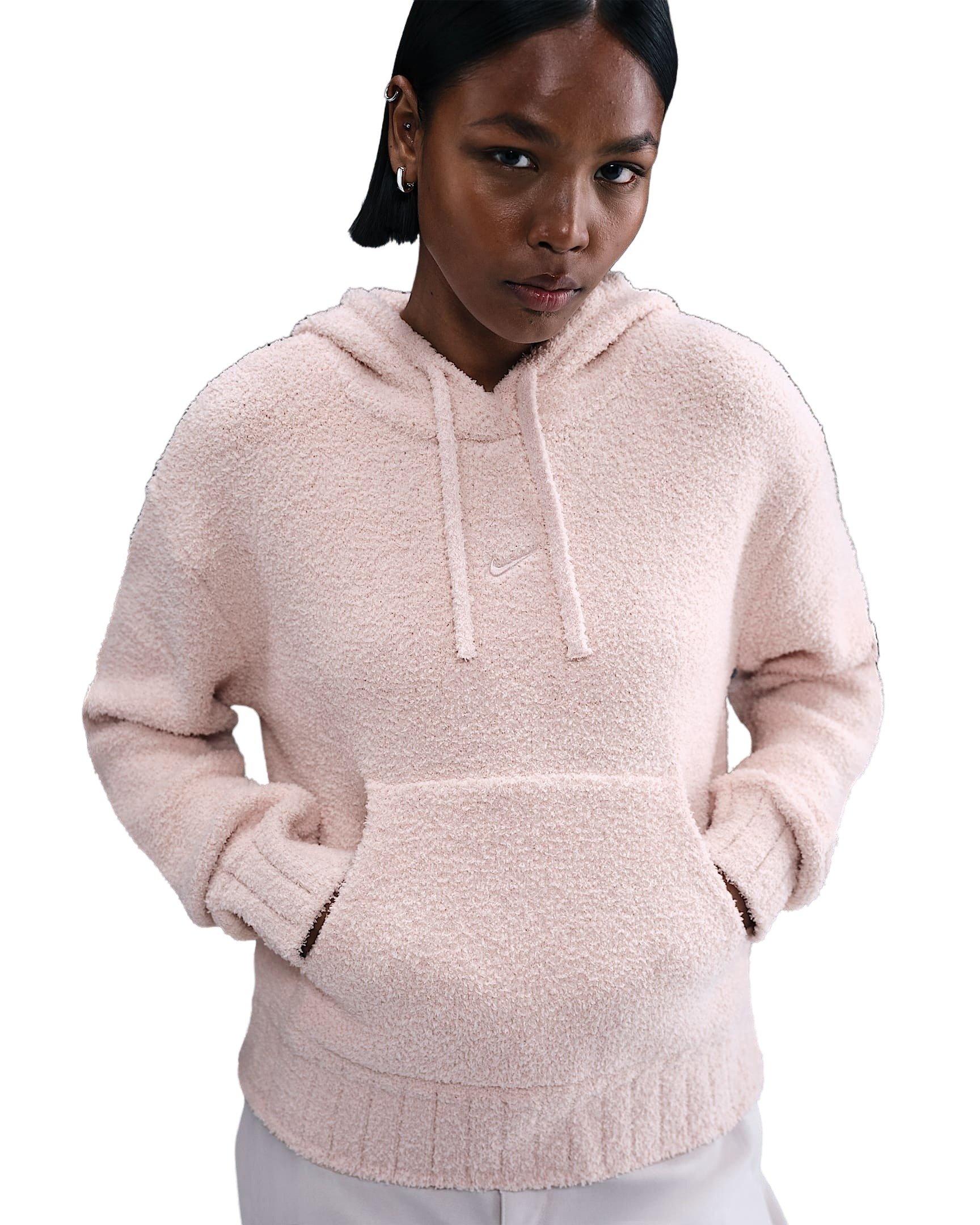 Nike Women's Sportswear Phoenix Cozy Boucl&eacute; Loose Knit Hoodie - Pink - PINK Thumbnail View 1