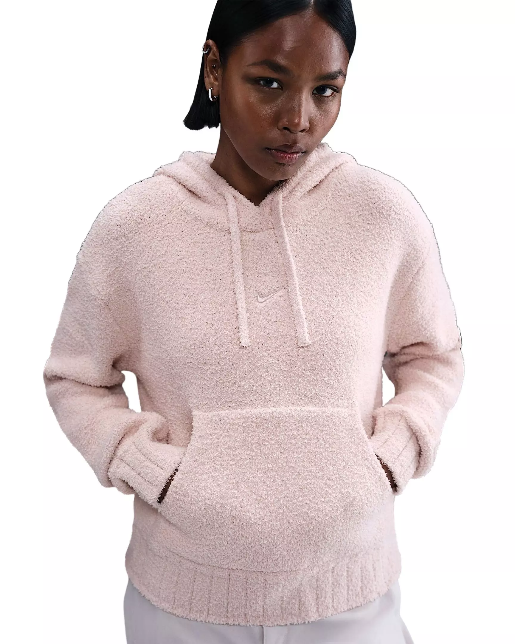 Nike Women's Sportswear Phoenix Cozy Boucl&eacute; Loose Knit Hoodie - Pink - PINK