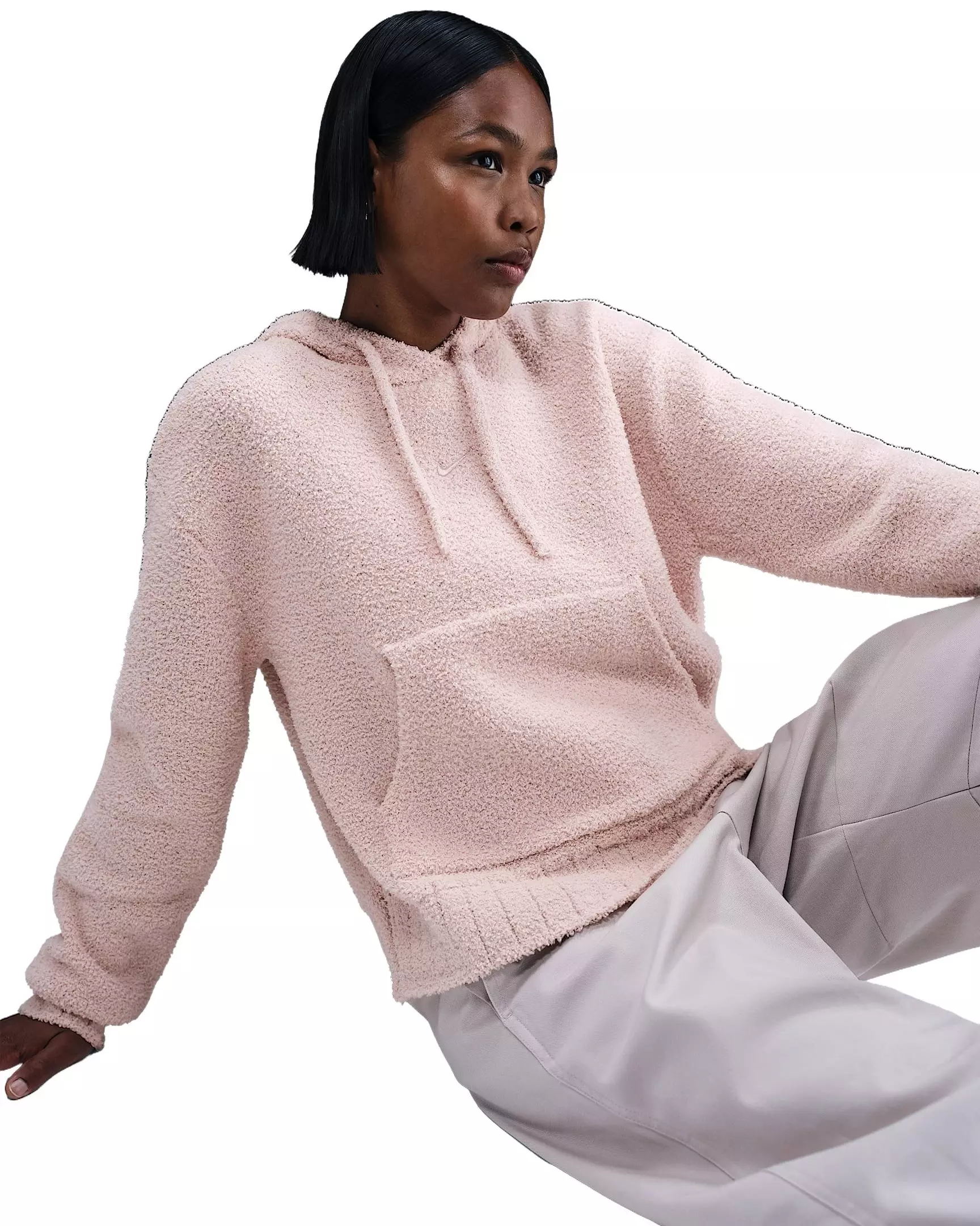 Nike Women's Sportswear Phoenix Cozy Boucl&eacute; Loose Knit Hoodie - Pink - PINK