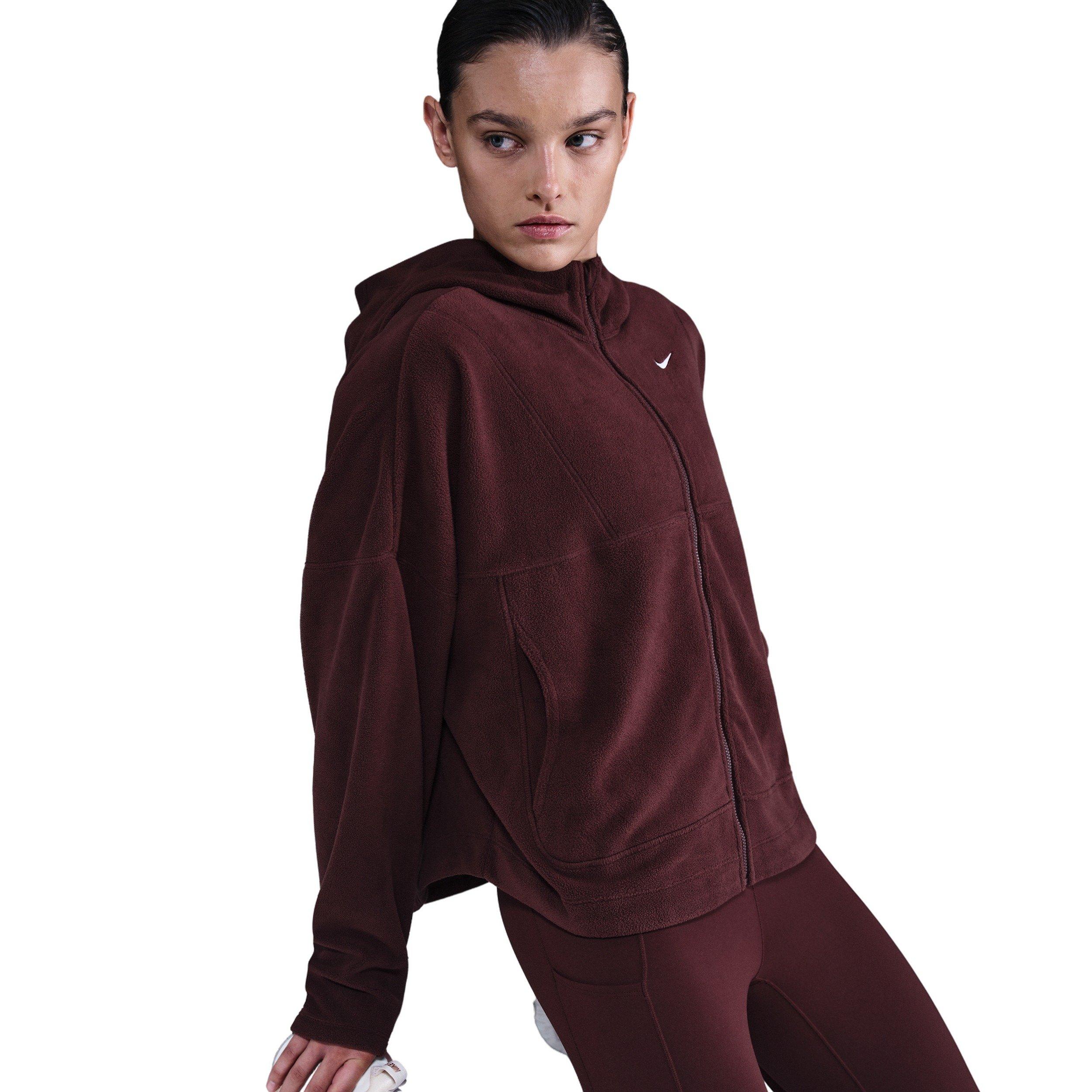 Nike Women's One Therma-FIT Full-Zip Top -Burgundy - BURGUNDY Thumbnail View 3