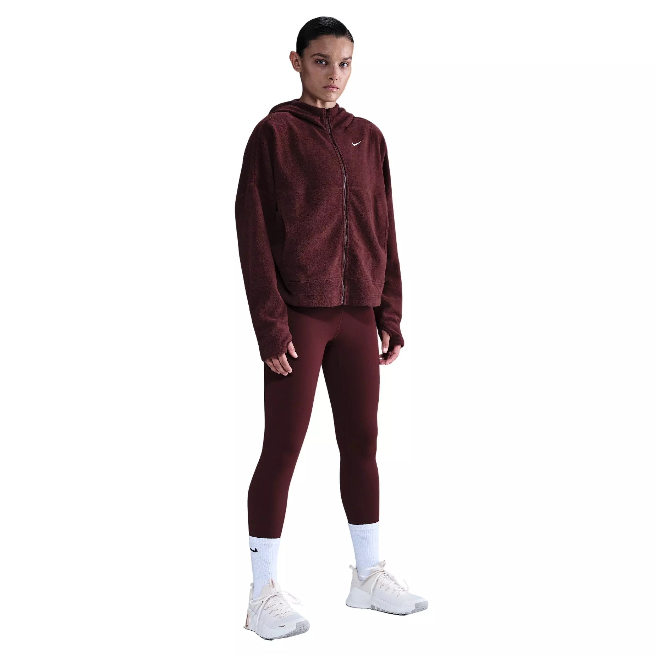 Nike Women's One Therma-FIT Full-Zip Top - Burgundy - BURGUNDY