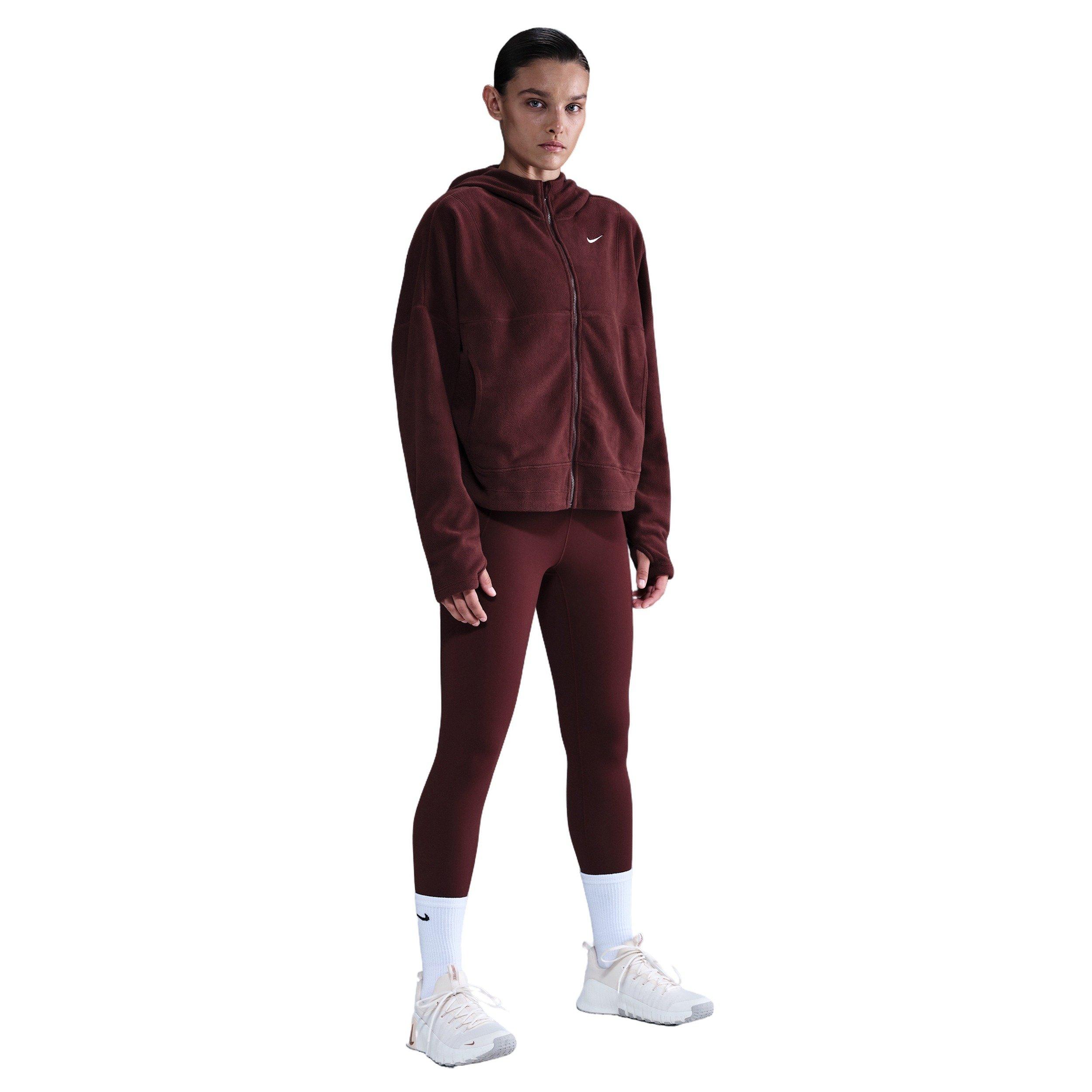 Nike Women's One Therma-FIT Full-Zip Top -Burgundy - BURGUNDY Thumbnail View 4