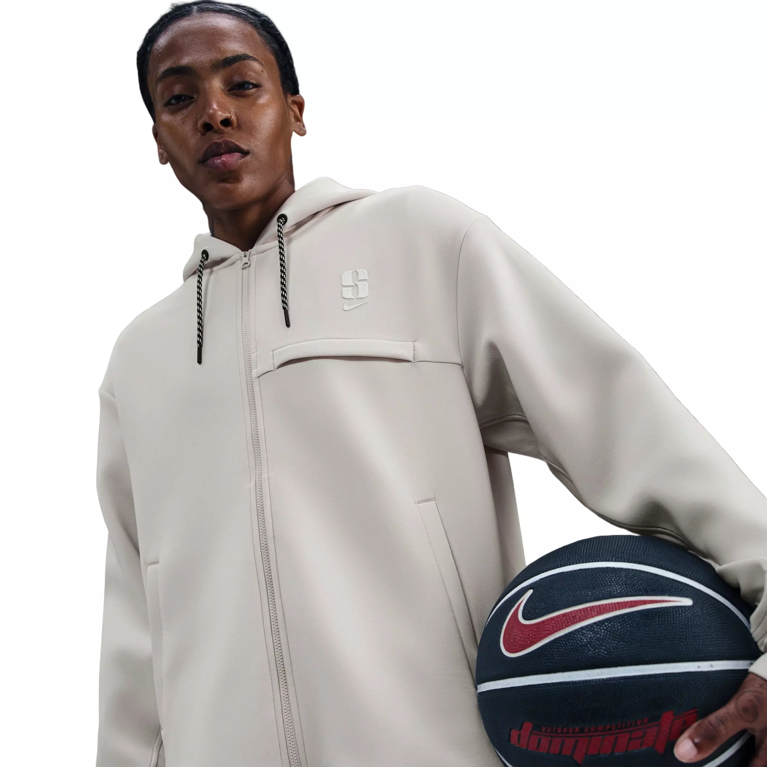Sabrina Unisex Dri-FIT Loose Full-Zip Basketball Jacket -Lt Brown - LT BROWN