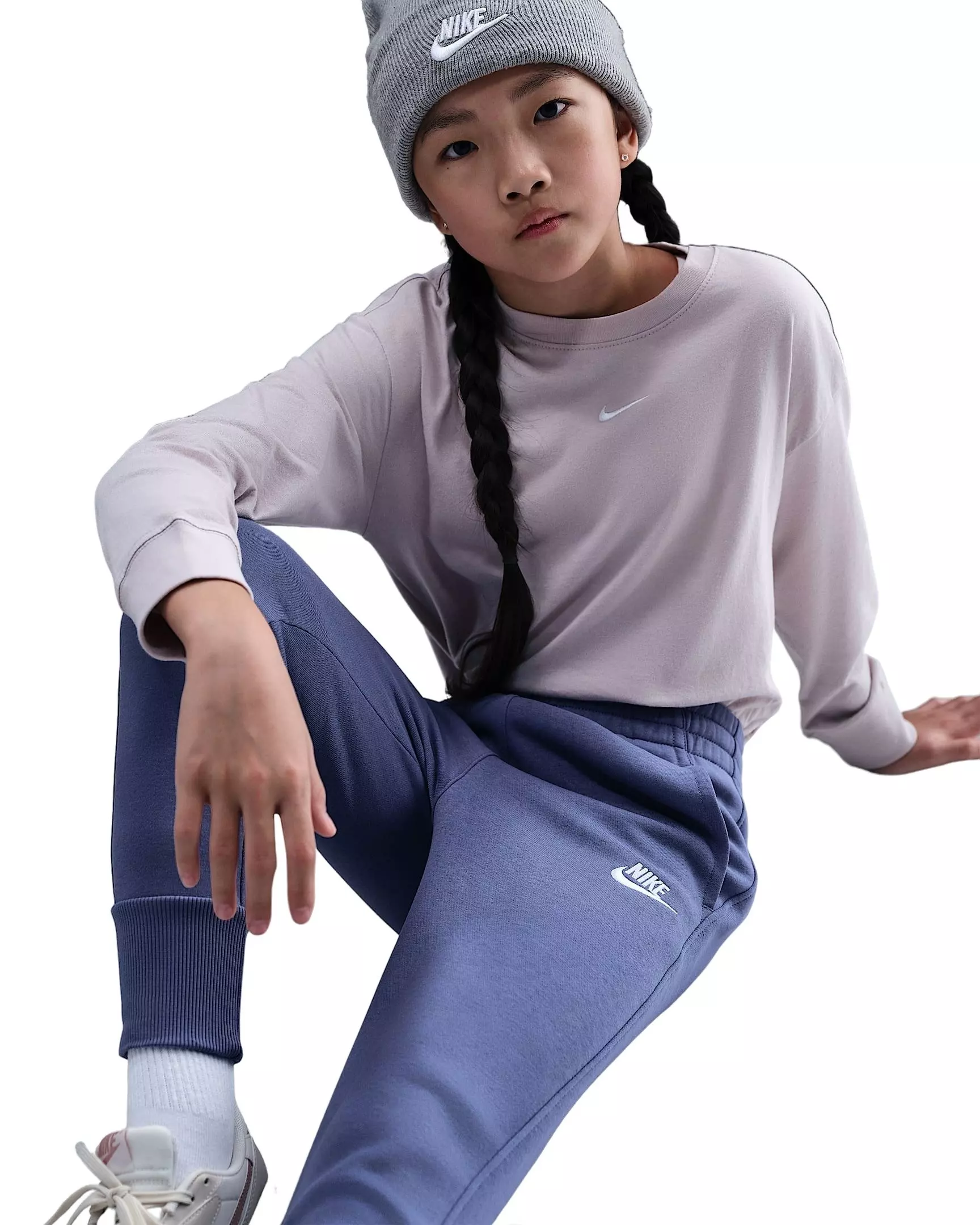 Nike Big Girls' Sportswear Club Fleece High-Waisted Fitted Pants - Blue - BLUE