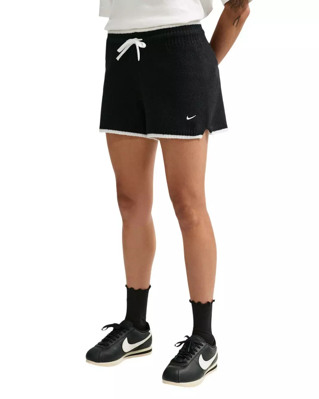 Nike Women's Sportswear Chill Knit Mid-Rise Shorts - Black/White - BLACK/WHITE