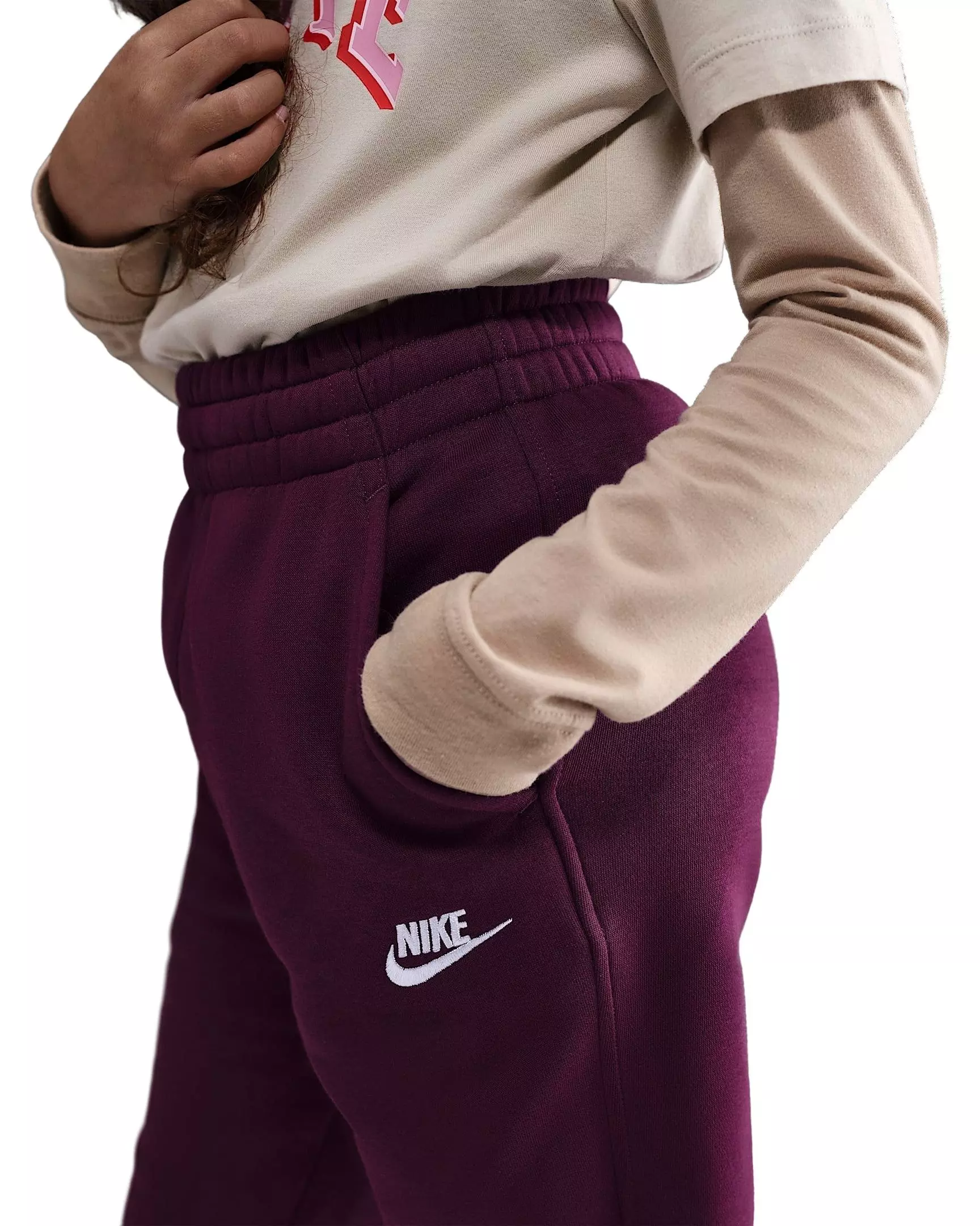 Nike Big Girls' Sportswear Club Fleece High-Waisted Fitted Pants - Red - RED