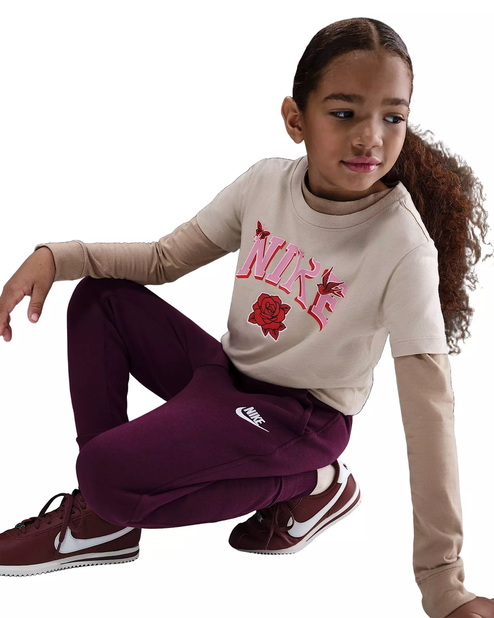 Nike Big Girls' Sportswear Club Fleece High-Waisted Fitted Pants - Red - RED