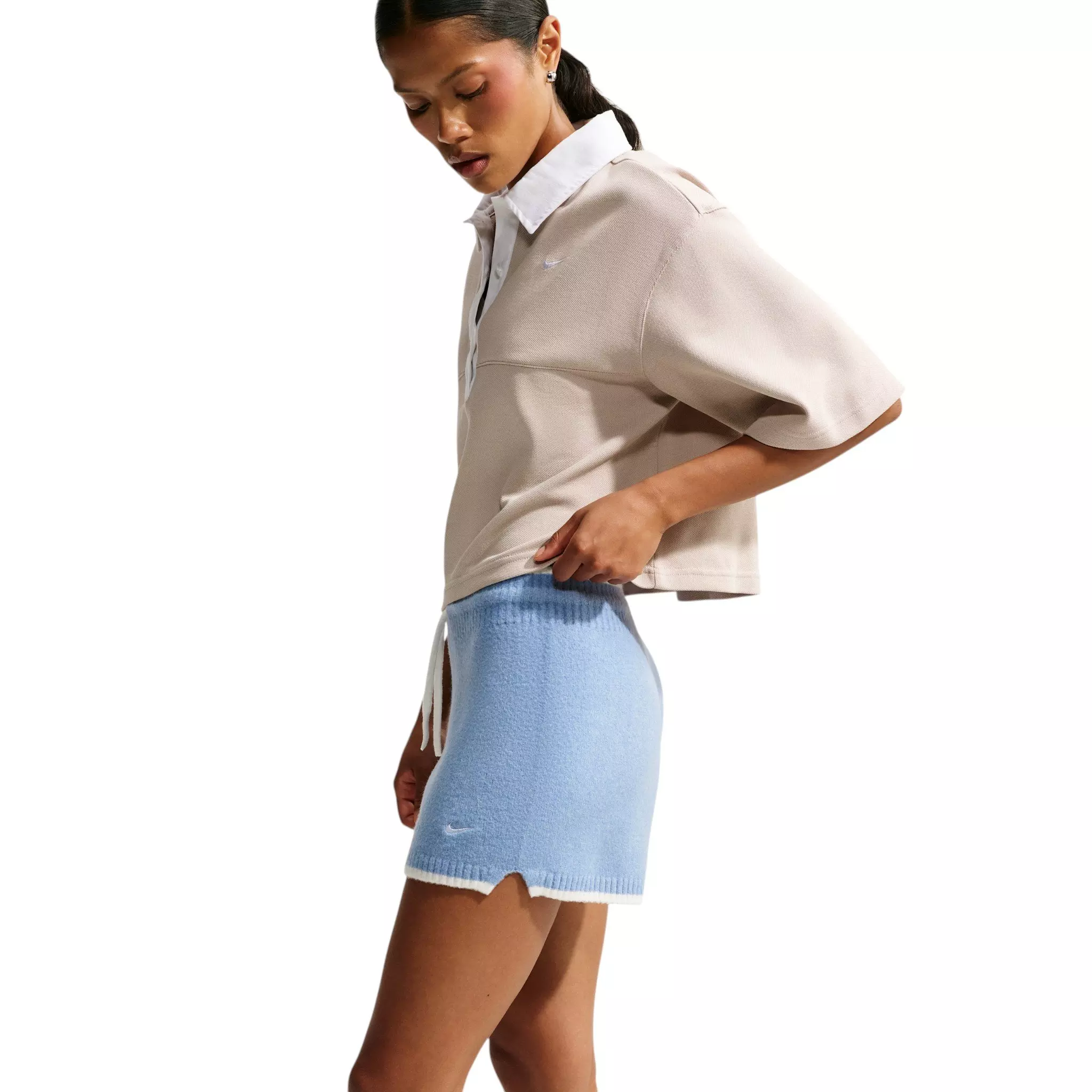 Nike Women's Sportswear Chill Knit Mid-Rise Shorts - Blue/White - BLUE/WHITE