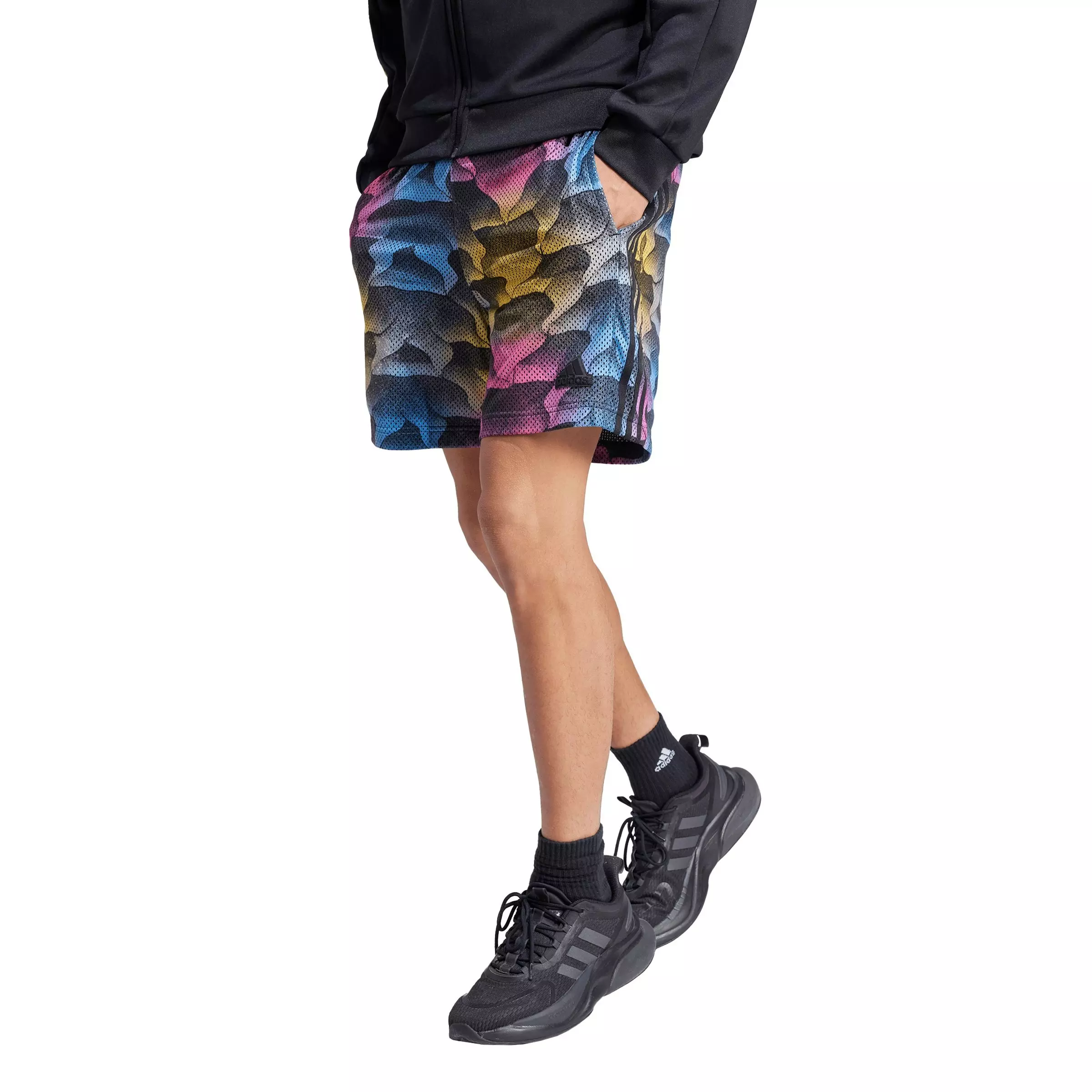 adidas Men's Tiro Allover Print Mesh Shorts - Black/Multi - RED/WHITE/YELLOW