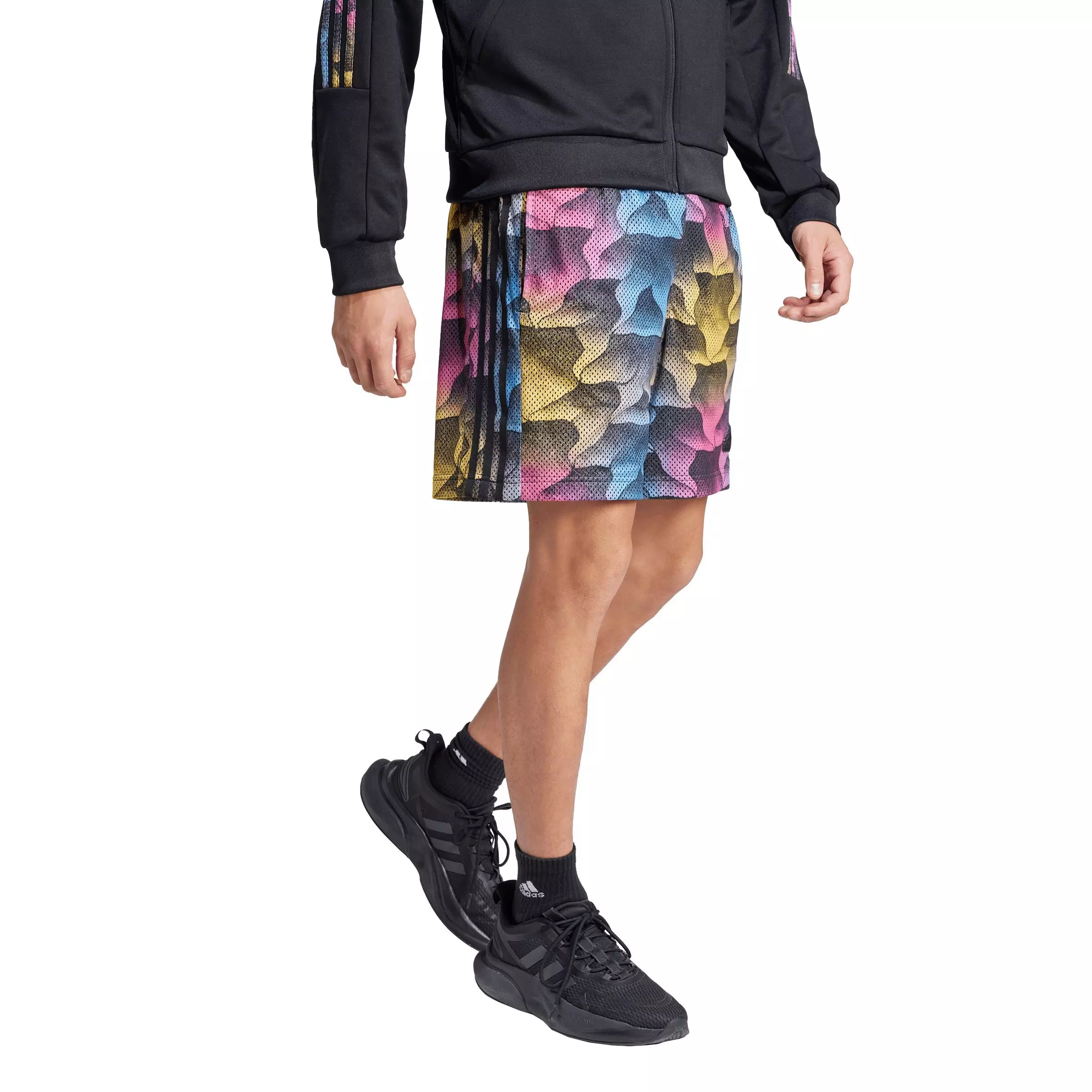 adidas Men's Tiro Allover Print Mesh Shorts - Black/Multi - RED/WHITE/YELLOW