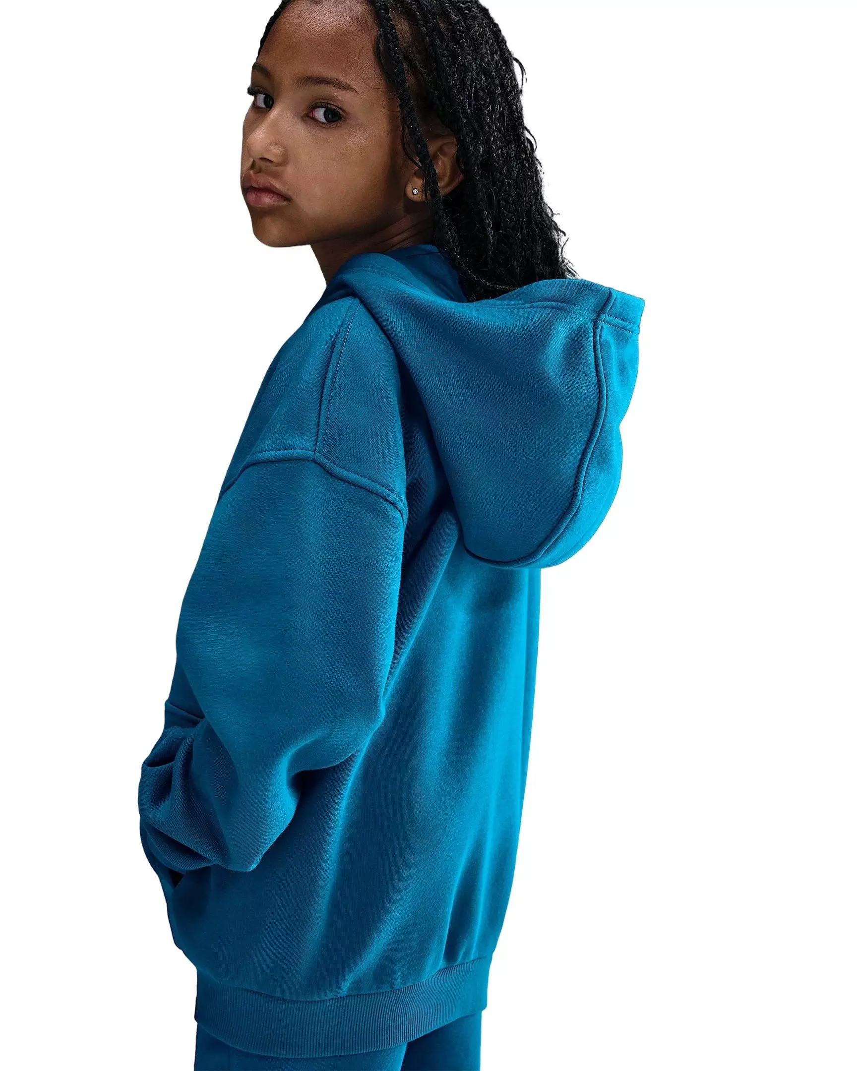 Nike Big Girls' Sportswear Club Fleece Oversized Full-Zip Hooded Jacket - Blue - BLUE
