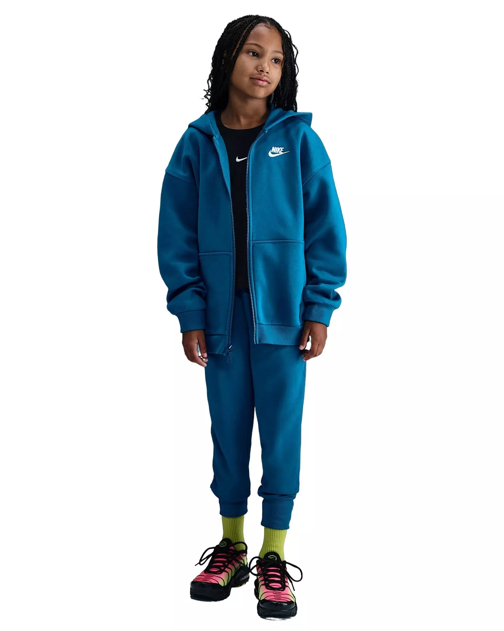 Nike Big Girls' Sportswear Club Fleece Oversized Full-Zip Hooded Jacket - Blue - BLUE
