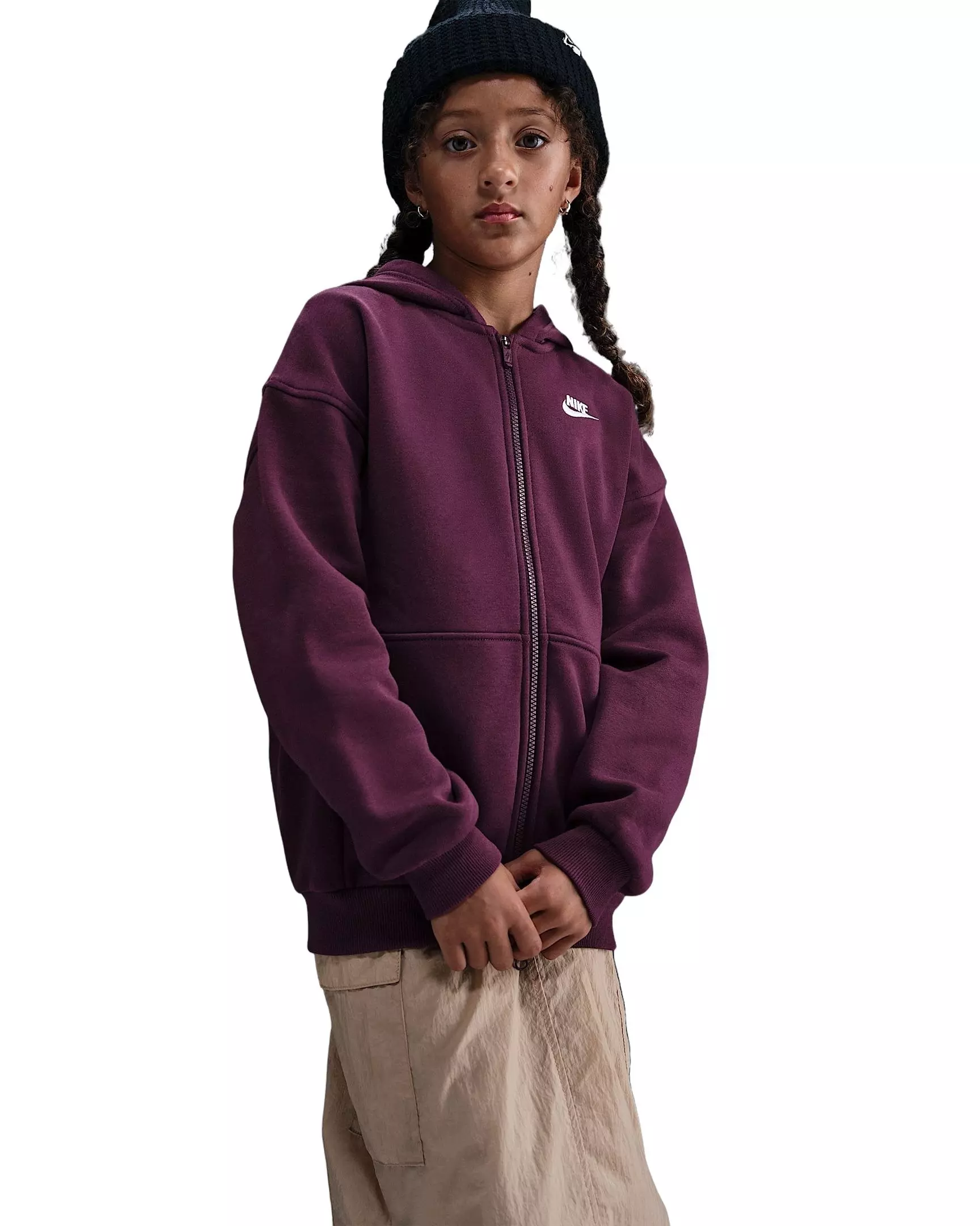 Nike Big Girls' Sportswear Club Fleece Oversized Full-Zip Hooded Jacket - Red - RED