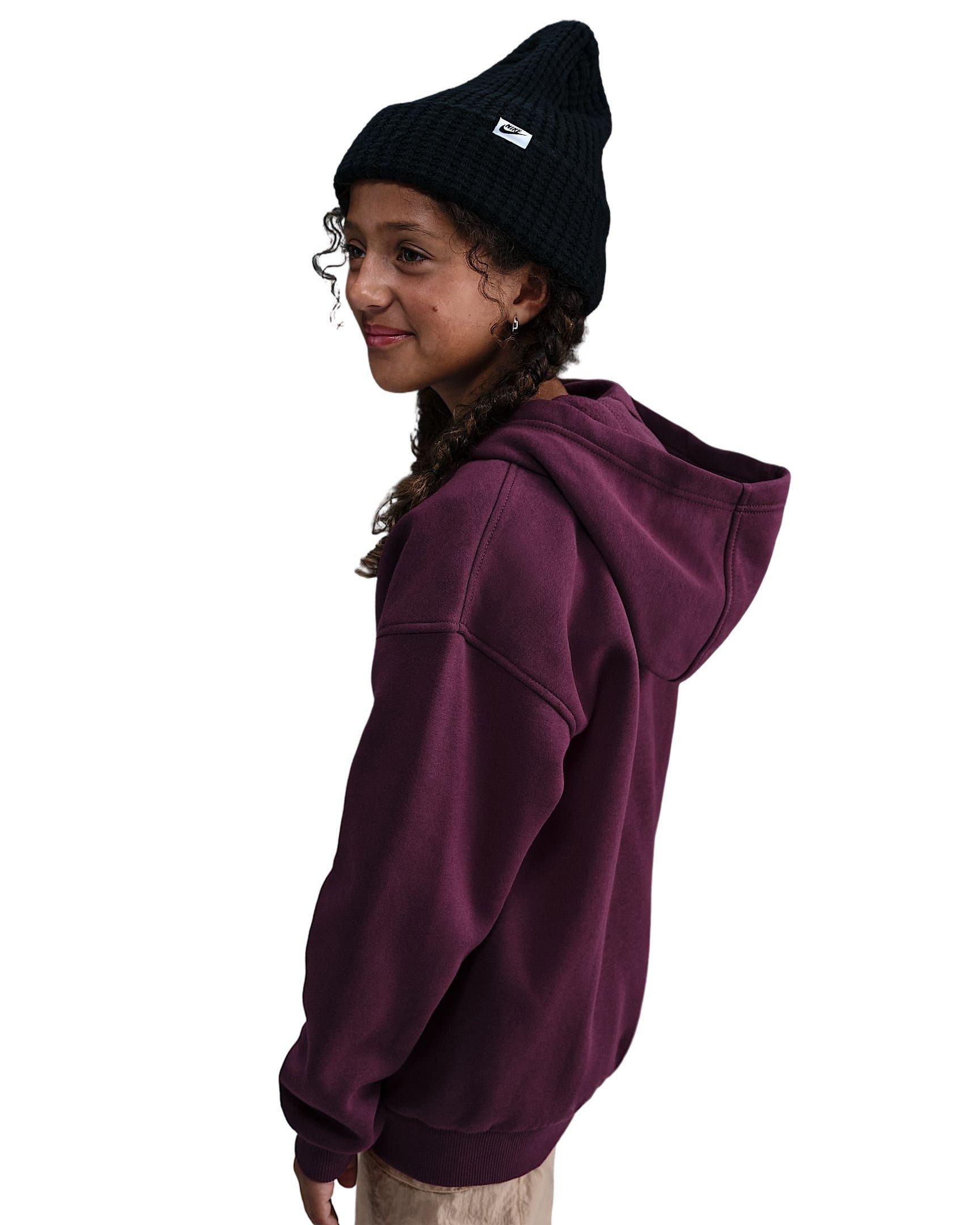 Nike Sportswear Club Fleece Oversized Full-Zip Big Girls' Red Hooded Jacket
