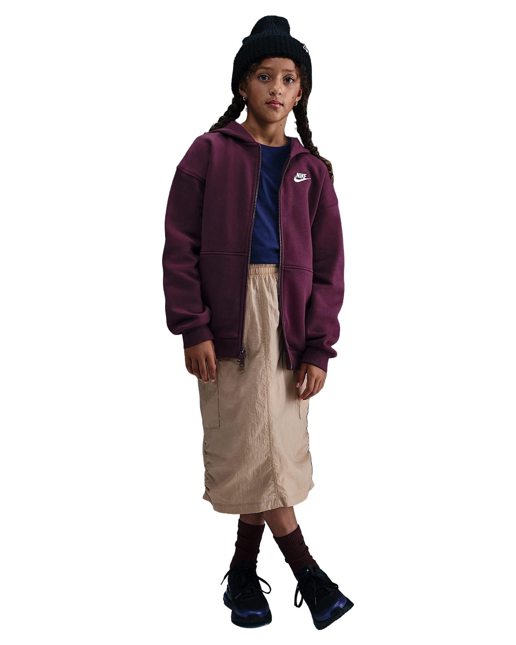 Nike Sportswear Club Fleece Oversized Full-Zip Big Girls' Red Hooded Jacket