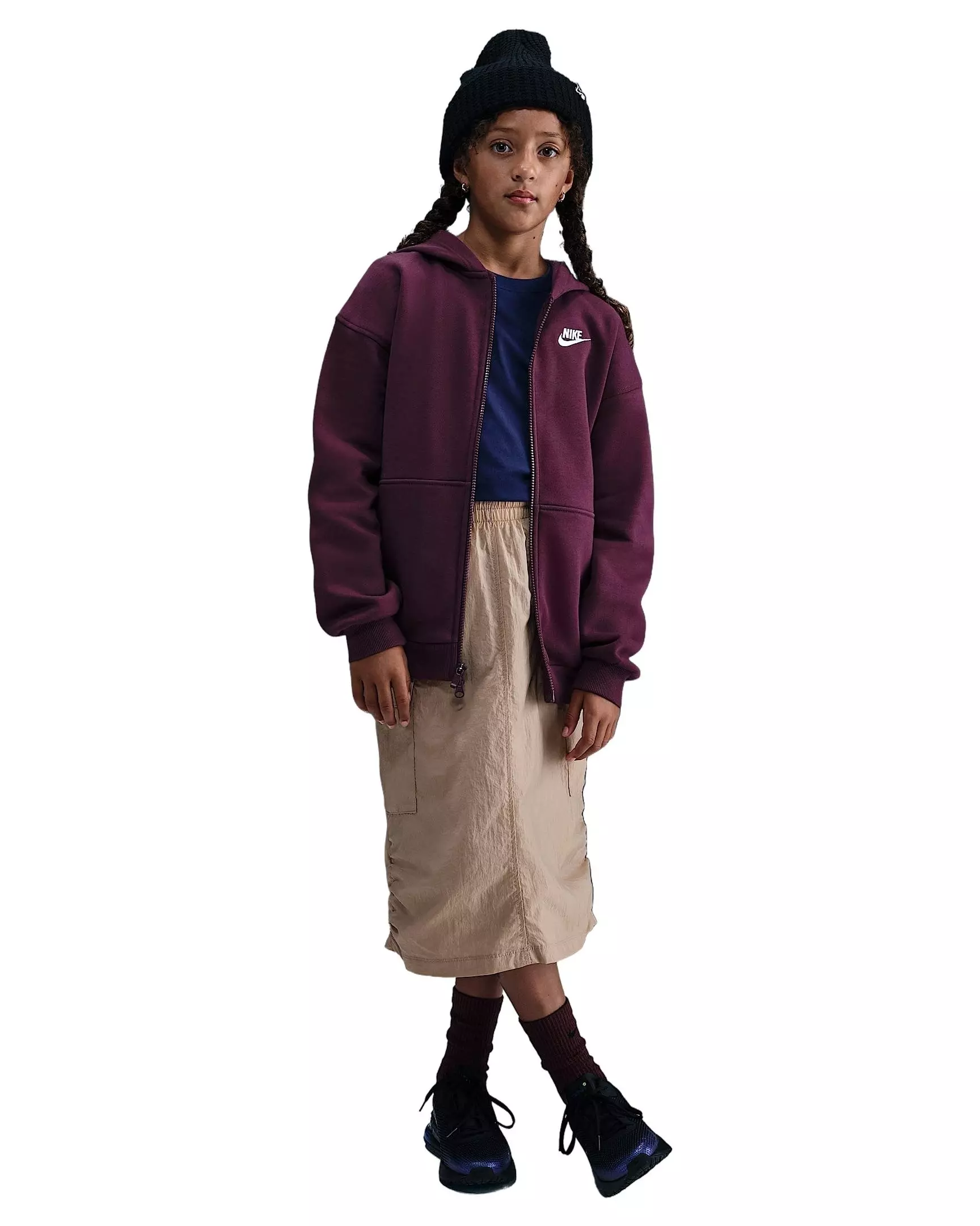 Nike Big Kids' Sportswear Club Fleece Oversized Full-Zip Hooded Jacket - Red - RED