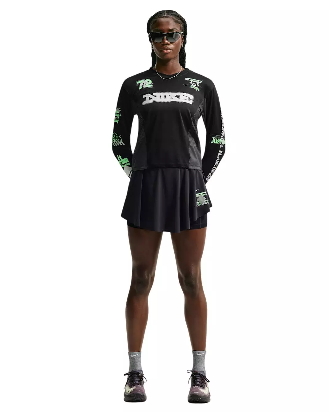 Nike Women's Swift Dri-FIT Running Skort - Black/Green - BLACK/GREEN