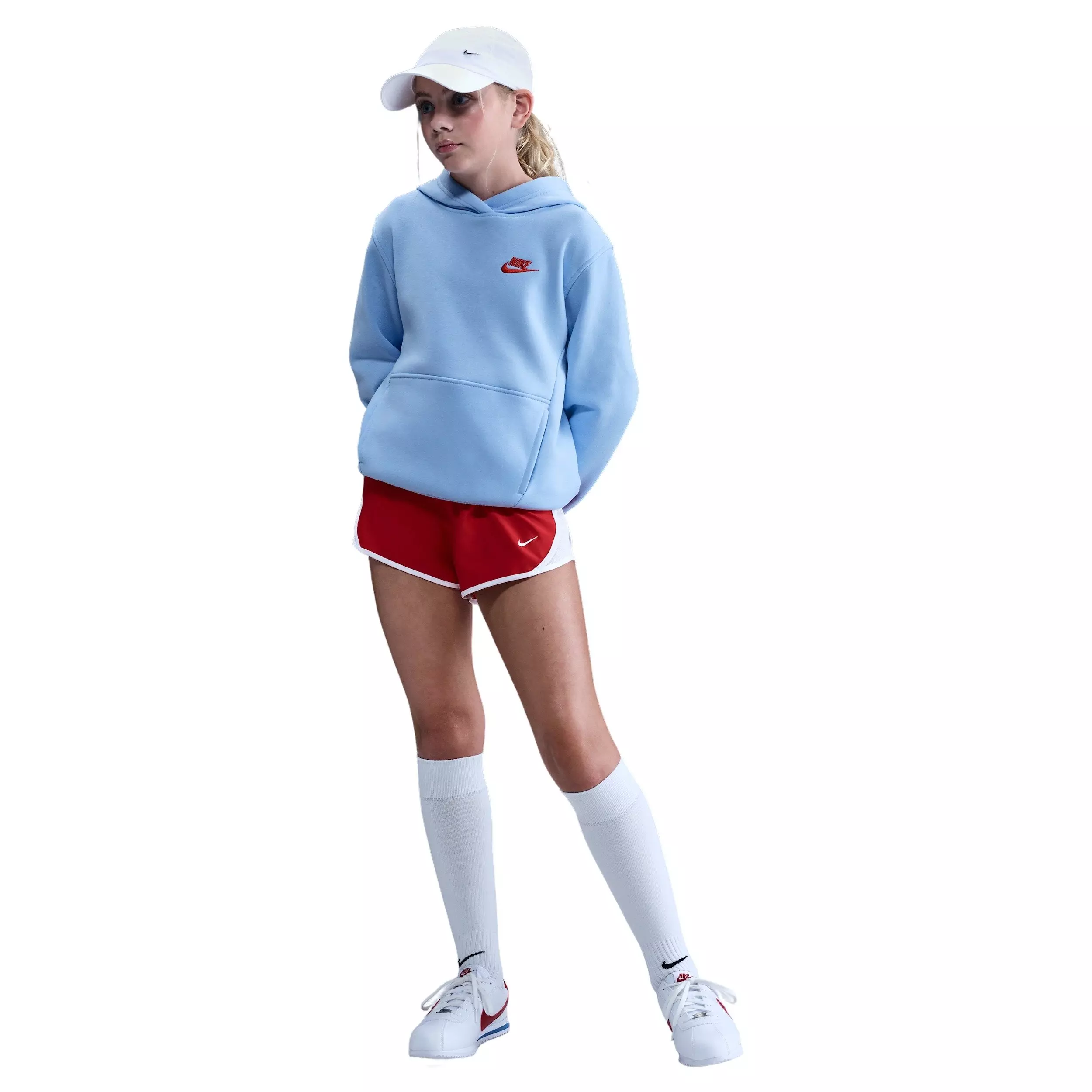 Nike Big Kids' Sportswear Club Fleece Pullover Hoodie - Blue/Red - BLUE/RED